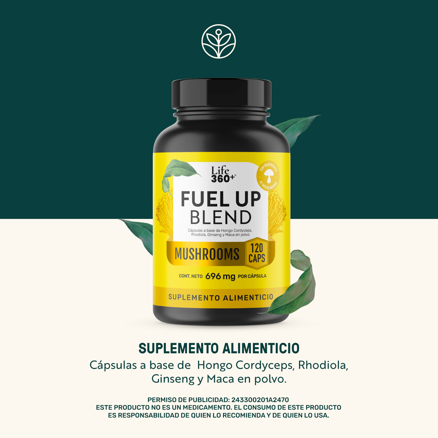 Foto 2 | Fuel Up Blend Life 360+ 120 Cápsulas Cordyceps Rhodiola Maca