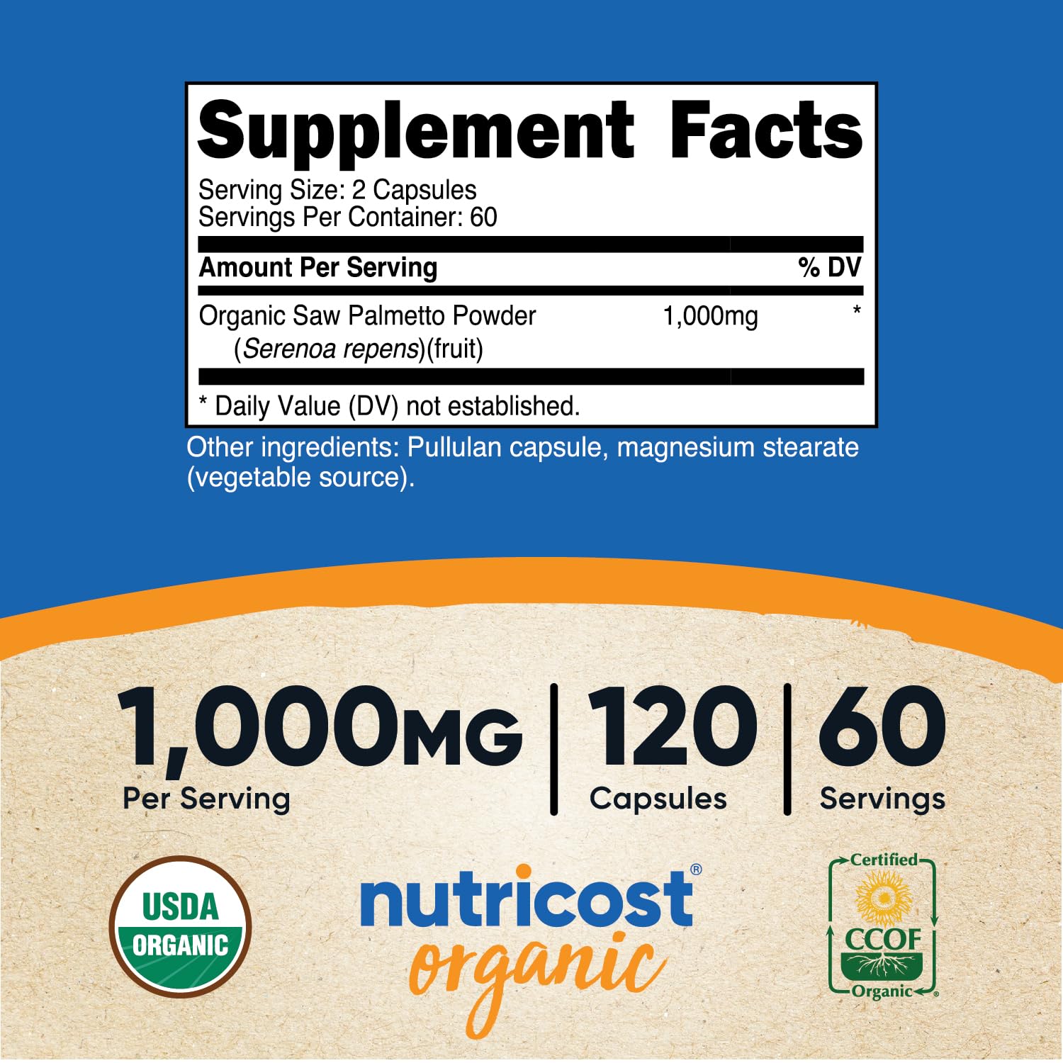 Foto 3 pulgar | Suplemento Nutricost Saw Palmetto 1000 Mg 120 Cápsulas - Venta Internacional.