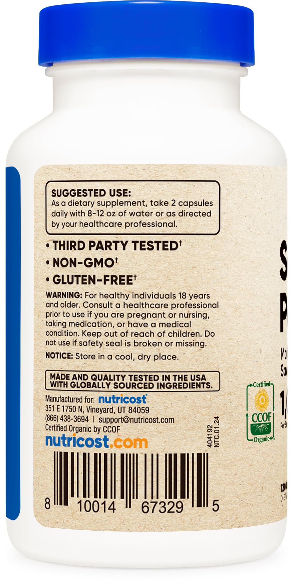 Foto 5 pulgar | Suplemento Nutricost Saw Palmetto 1000 Mg 120 Cápsulas - Venta Internacional.