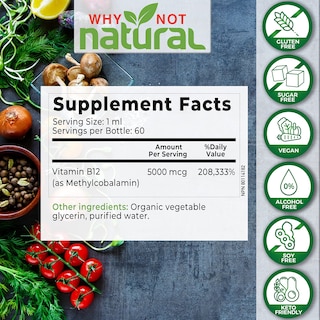 Foto 2 | Vitamina B12 Líquida, Por Qué No Natural, Sublingual, 60 X 5000 Mcg - Venta Internacional.