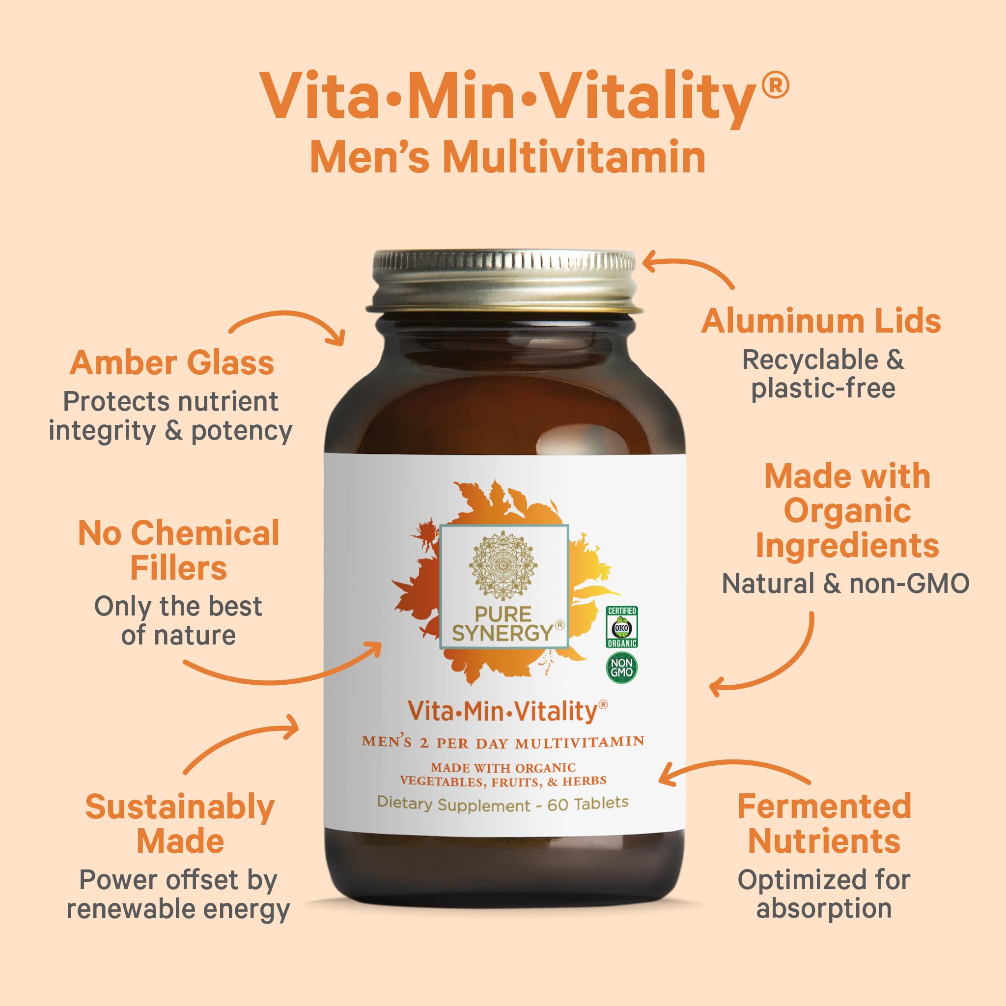 Foto 3 | Multivitamínico Pure Synergy Vita-Min-Vitality Men 60 Comprimidos - Venta Internacional