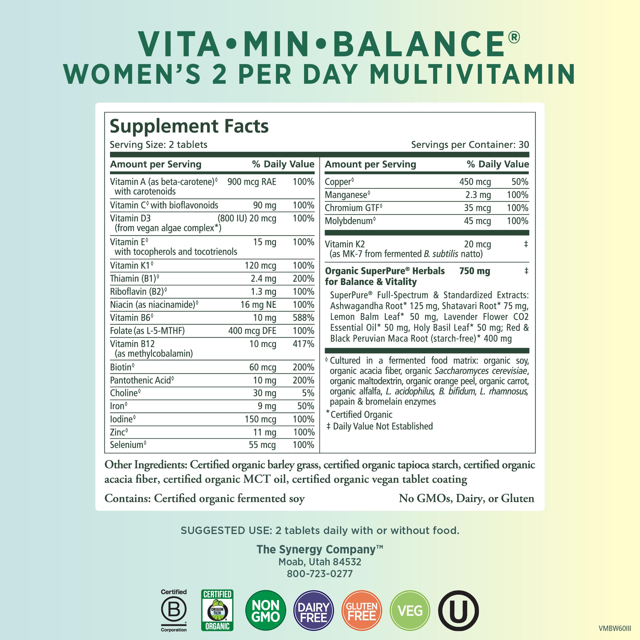 Foto 3 pulgar | Multivitamínico Pure Synergy Vita·min·balance Women 60 Comprimidos - Venta Internacional