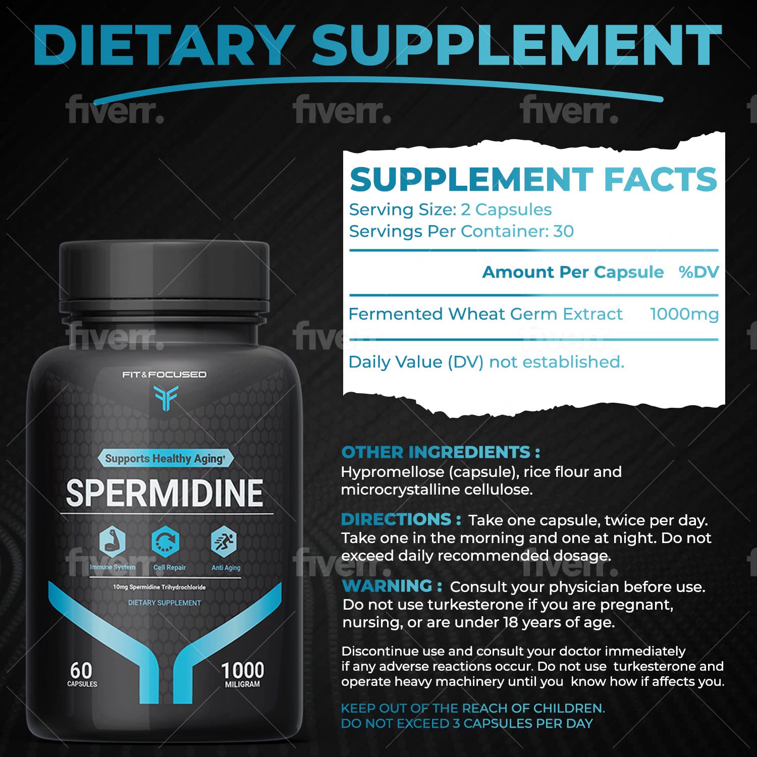 Foto 5 | Suplemento Fit and Focused Supermidine de 60 Cápsulas-Venta Internacional