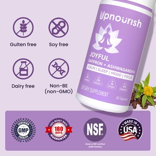 Foto 6 | Suplementos Upnourish Organic Ashwagandha Y Azafrán 30 Cápsulas - Venta Internacional.