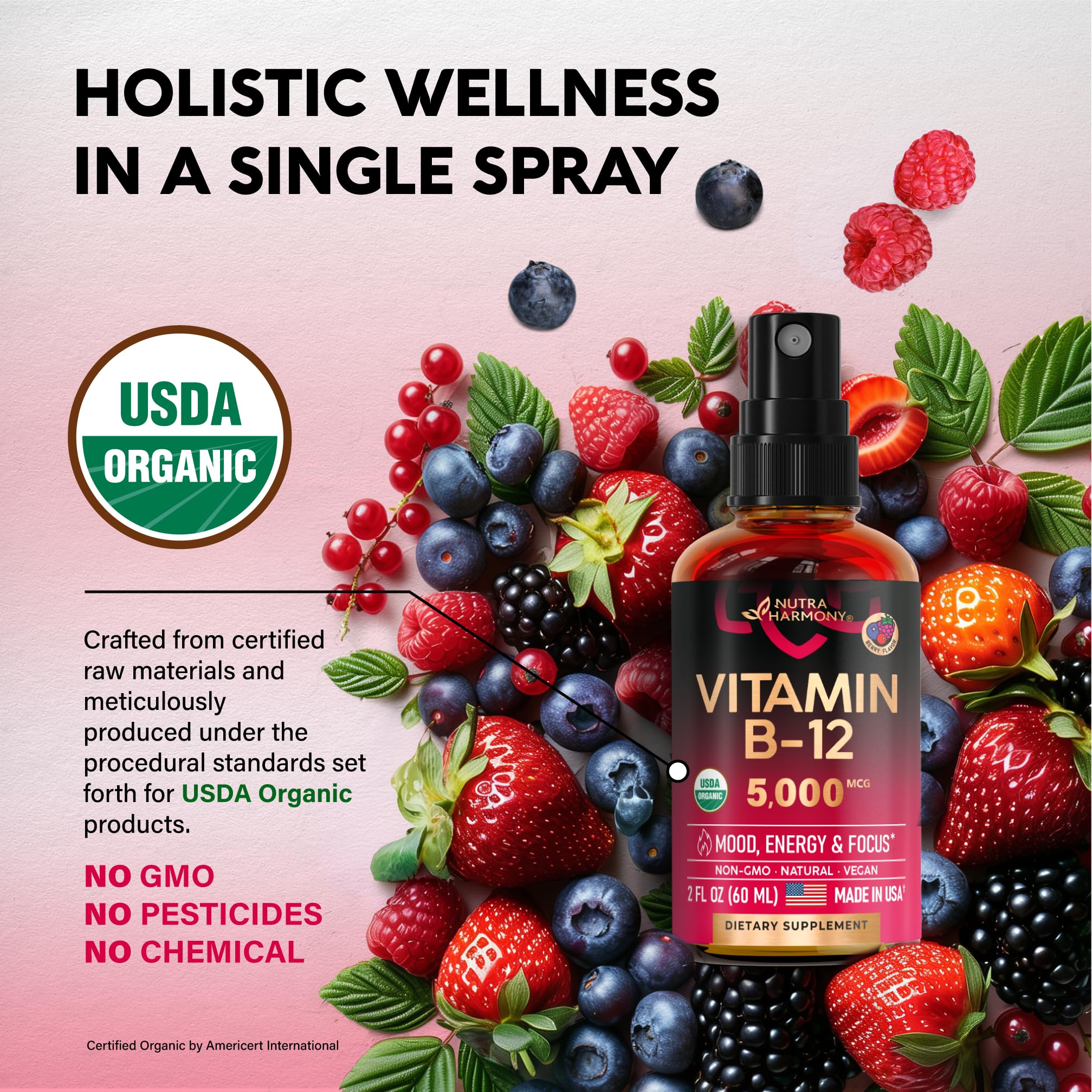 Foto 4 pulgar | Aerosol Sublingual de Vitamina B12 Nutraharmony 5000 mcg 60 ml - Venta Internacional