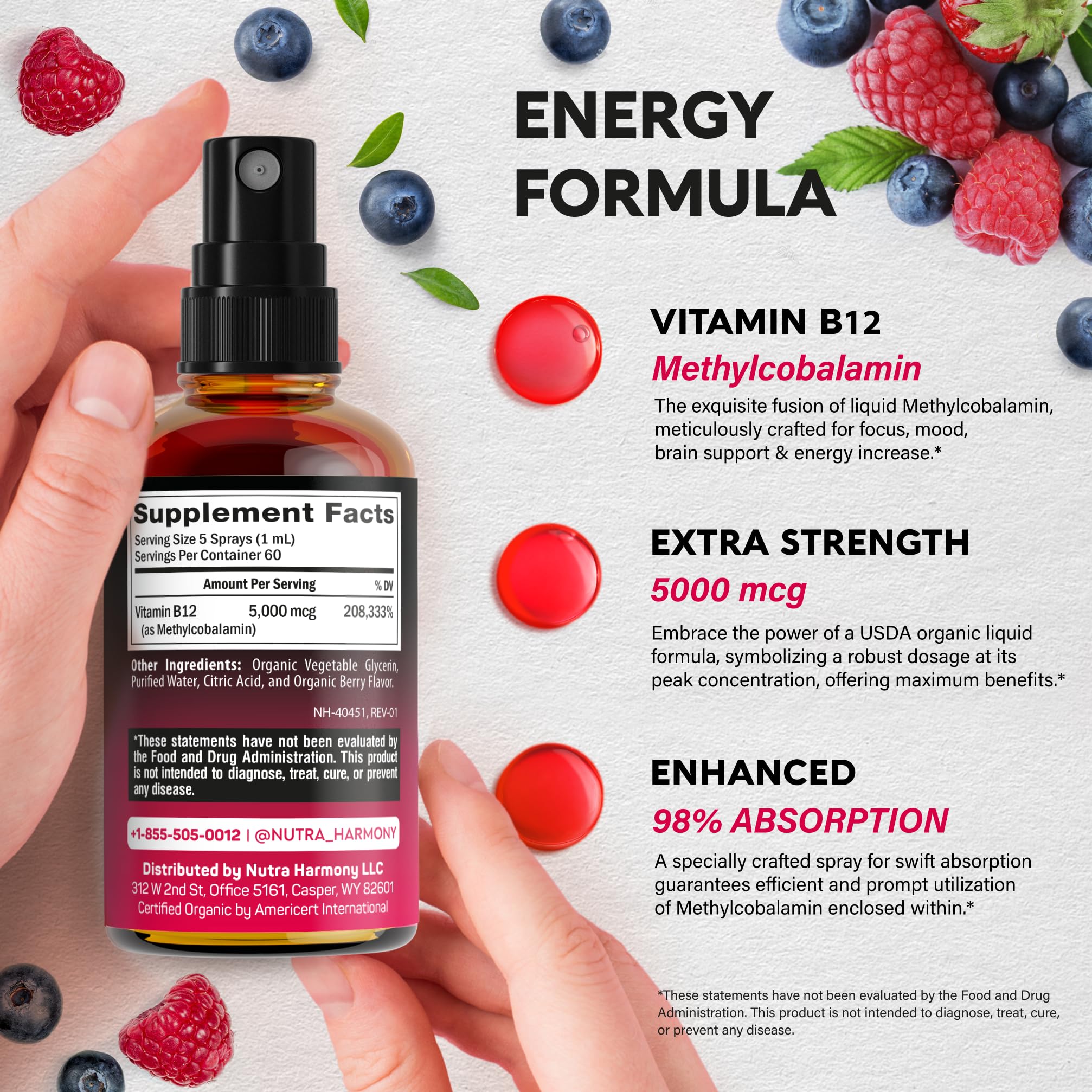 Foto 5 pulgar | Aerosol Sublingual de Vitamina B12 Nutraharmony 5000 mcg 60 ml - Venta Internacional