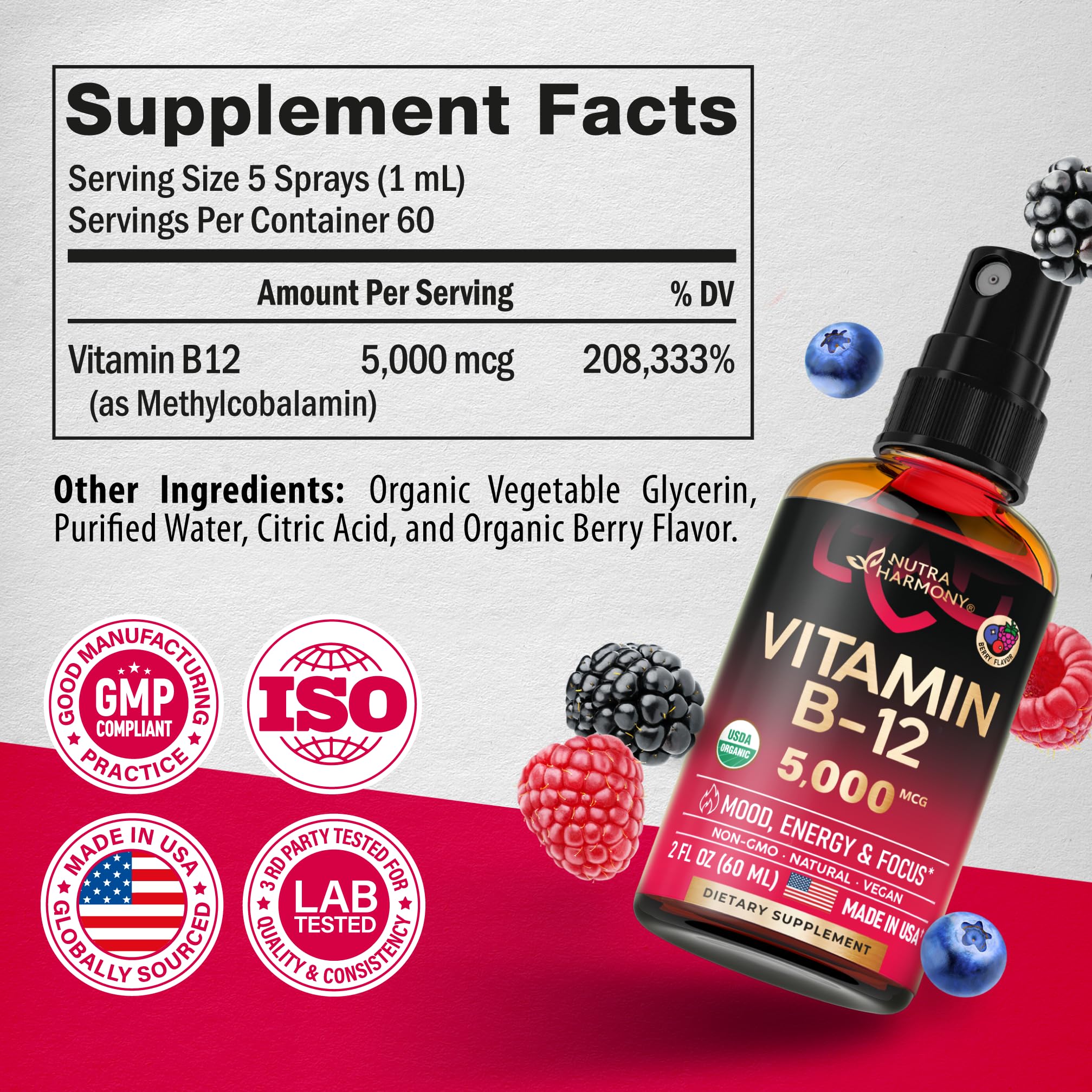 Foto 7 pulgar | Aerosol Sublingual de Vitamina B12 Nutraharmony 5000 mcg 60 ml - Venta Internacional