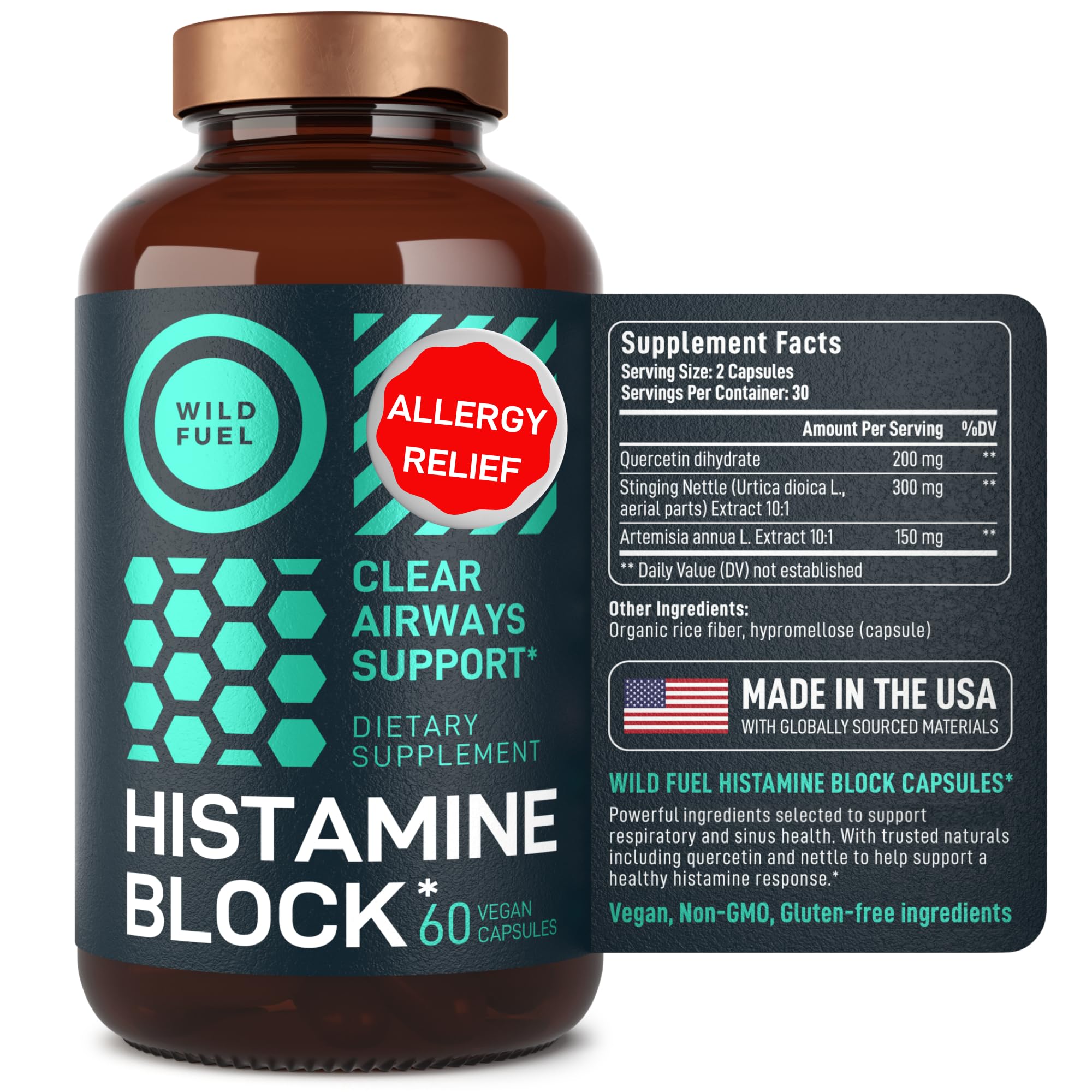Foto 3 | Suplemento Bloqueador de Histamina con Quercetina y Ortiga 60 Cápsulas - Venta Internacional