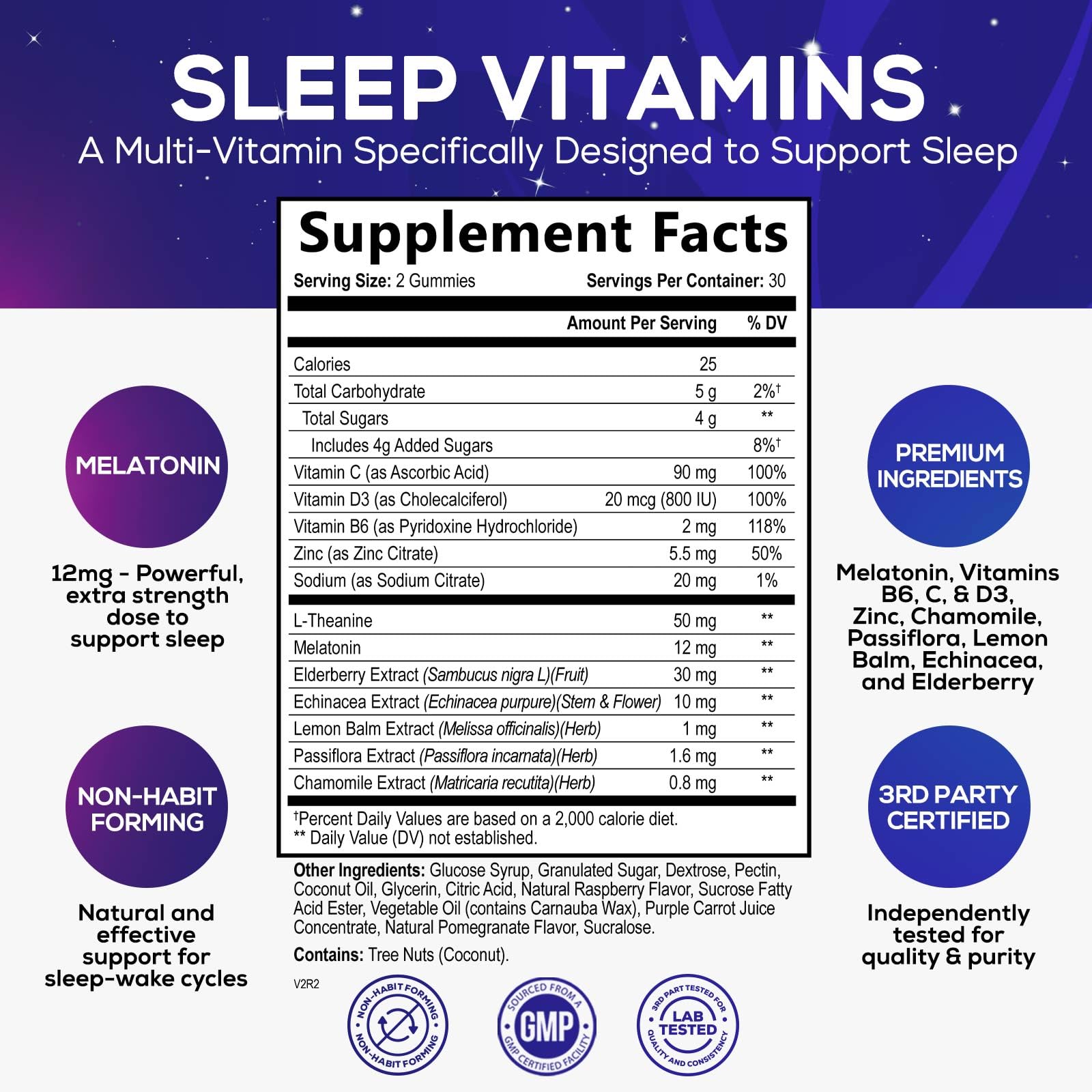 Foto 2 | Gominolas para Dormir Nature's Nutrition 12 Mg de Melatonina y Vitaminas - Venta Internacional