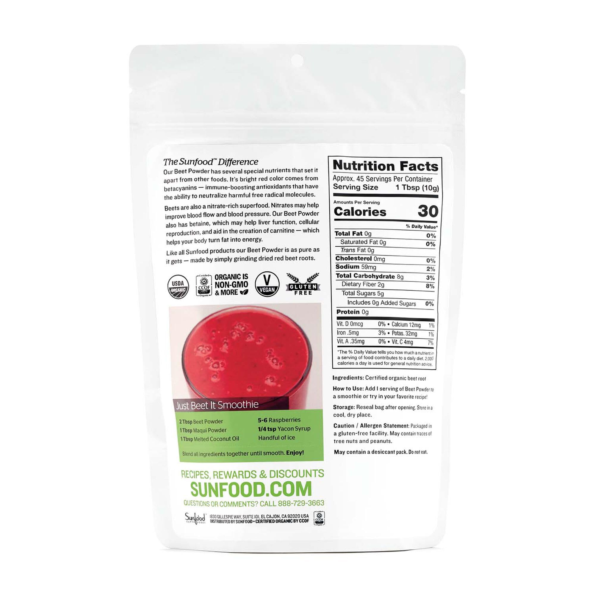 Foto 2 | Remolacha en Polvo Sunfood Superfoods - Venta Internacional
