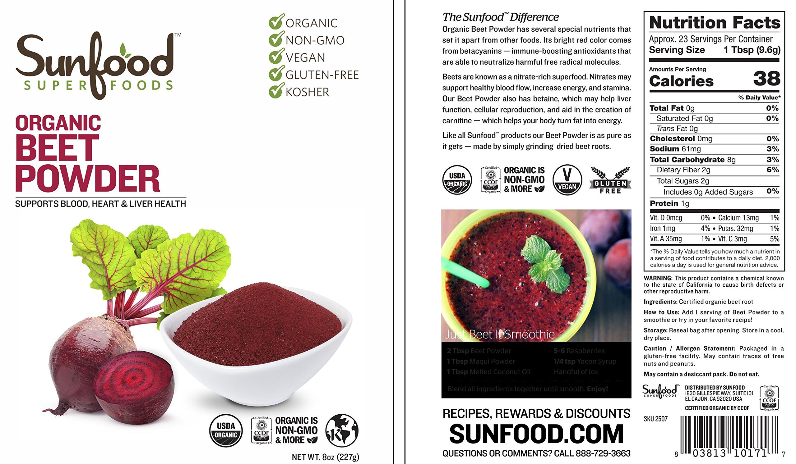 Foto 4 pulgar | Remolacha en Polvo Sunfood Superfoods - Venta Internacional