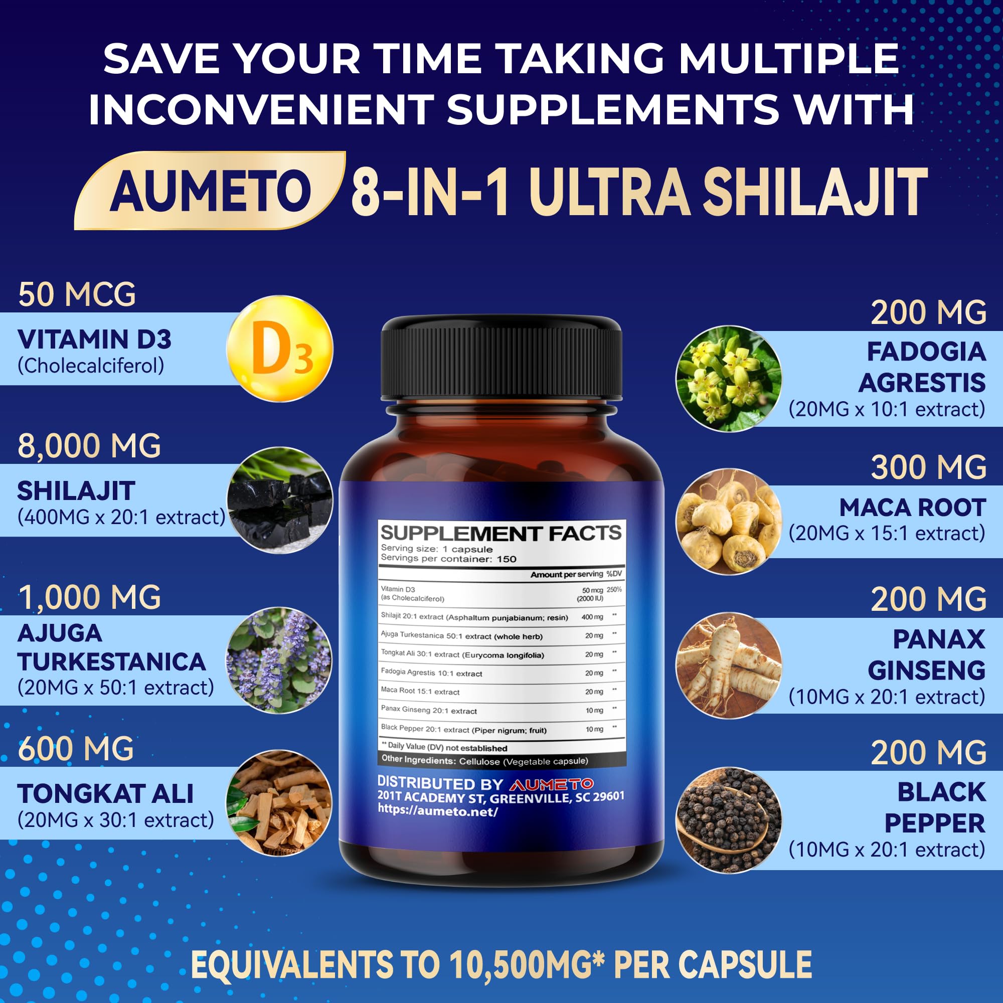 Foto 4 pulgar | Suplemento Aumeto Himalayan Shilajit con Turquesterona 150 Cápsulas - Venta Internacional