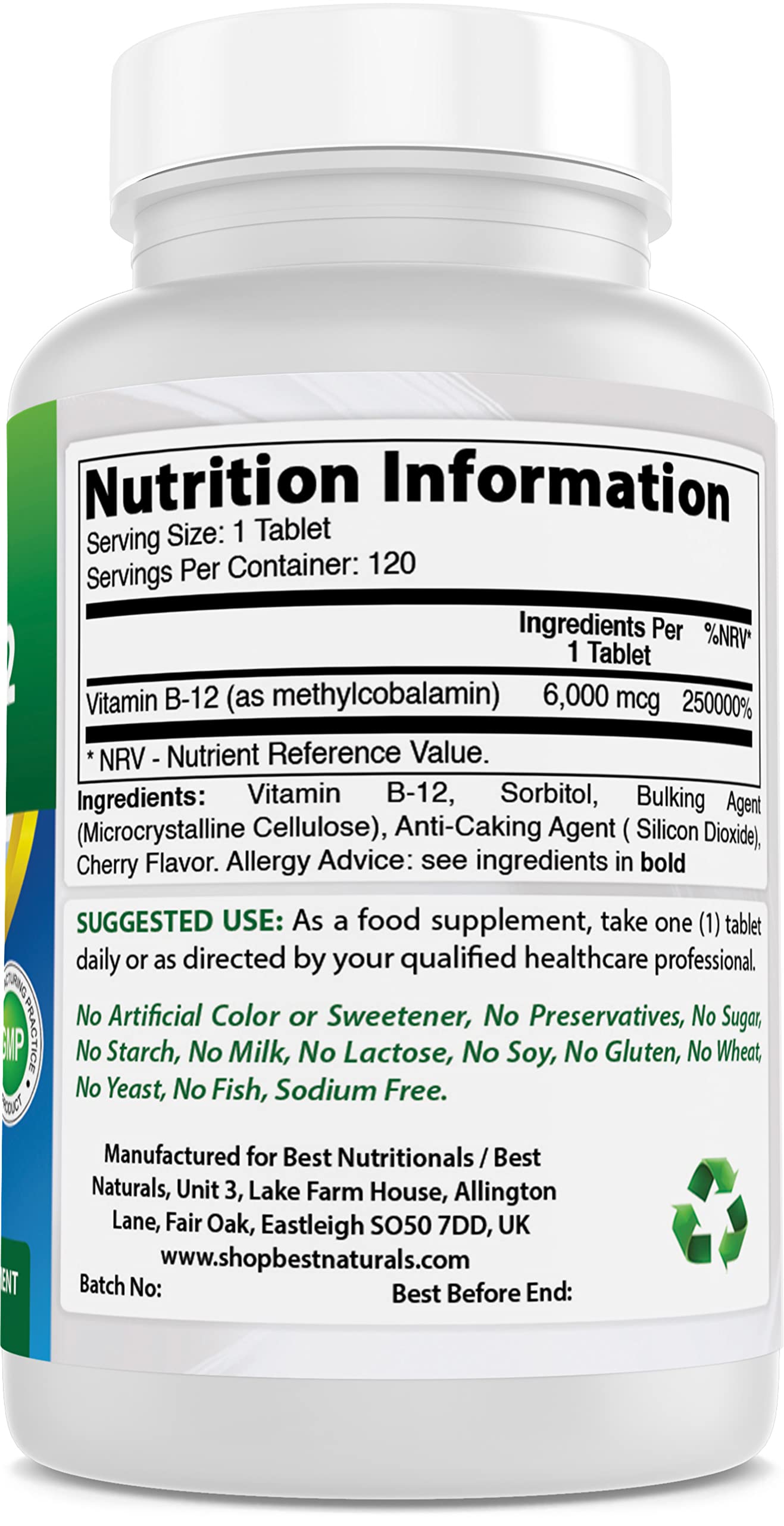 Foto 3 pulgar | Suplemento Best Naturals de Vitamina B12 6000 Mcg 120 Tabletas - Venta Internacional