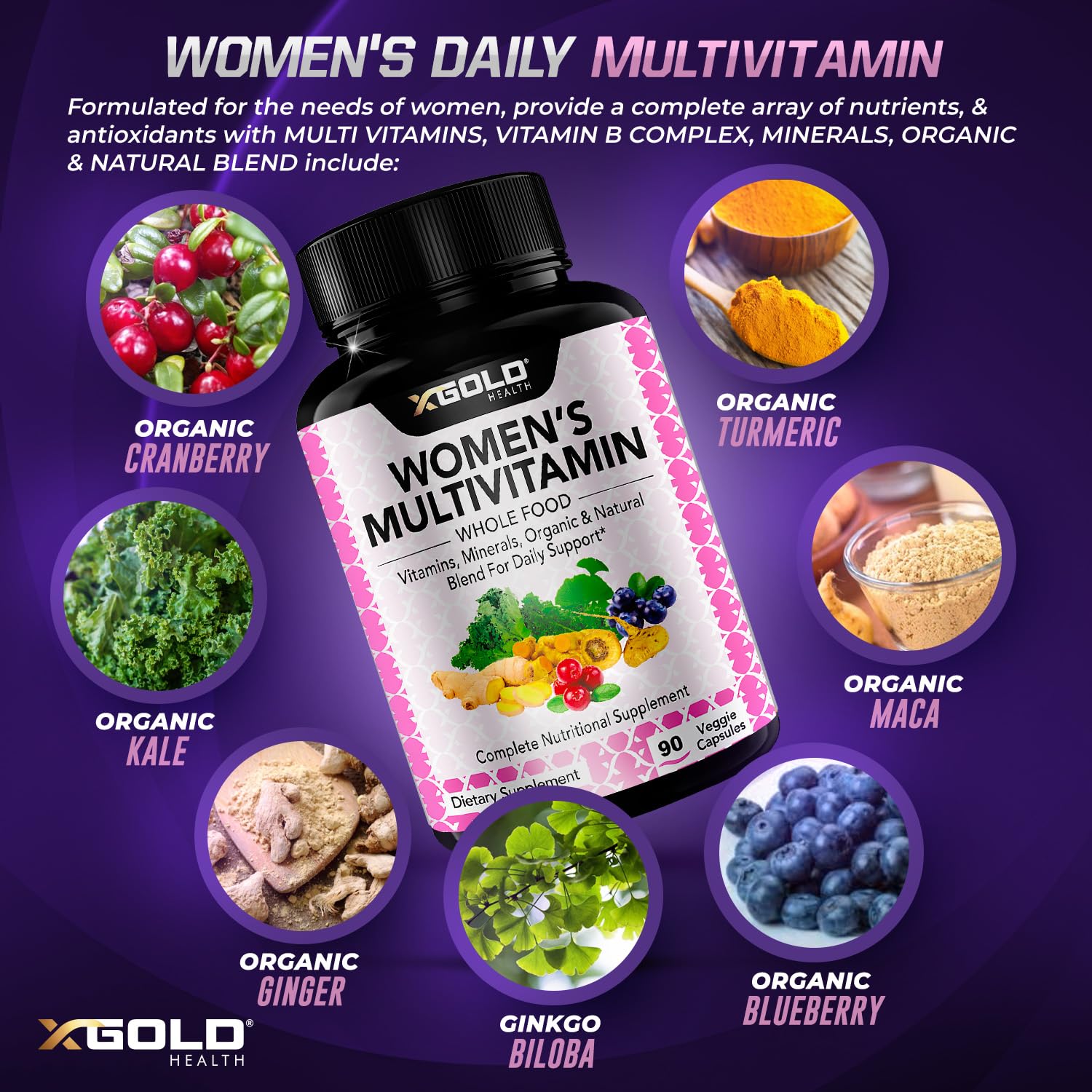 Foto 4 | Multivitamínico X Gold Health Veganas con Alimentos Integrales para Mujeres Mayores De 50 Años - Venta Internacional