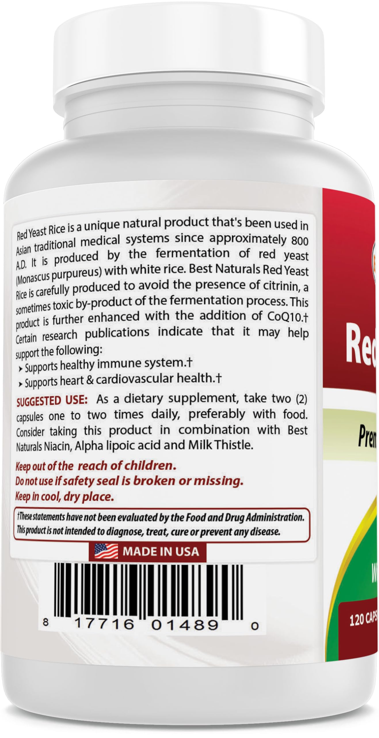 Foto 3 | Suplemento Best Naturals de Arroz de Levadura Roja con CoQ10 120 Cápsulas - Venta Internacional