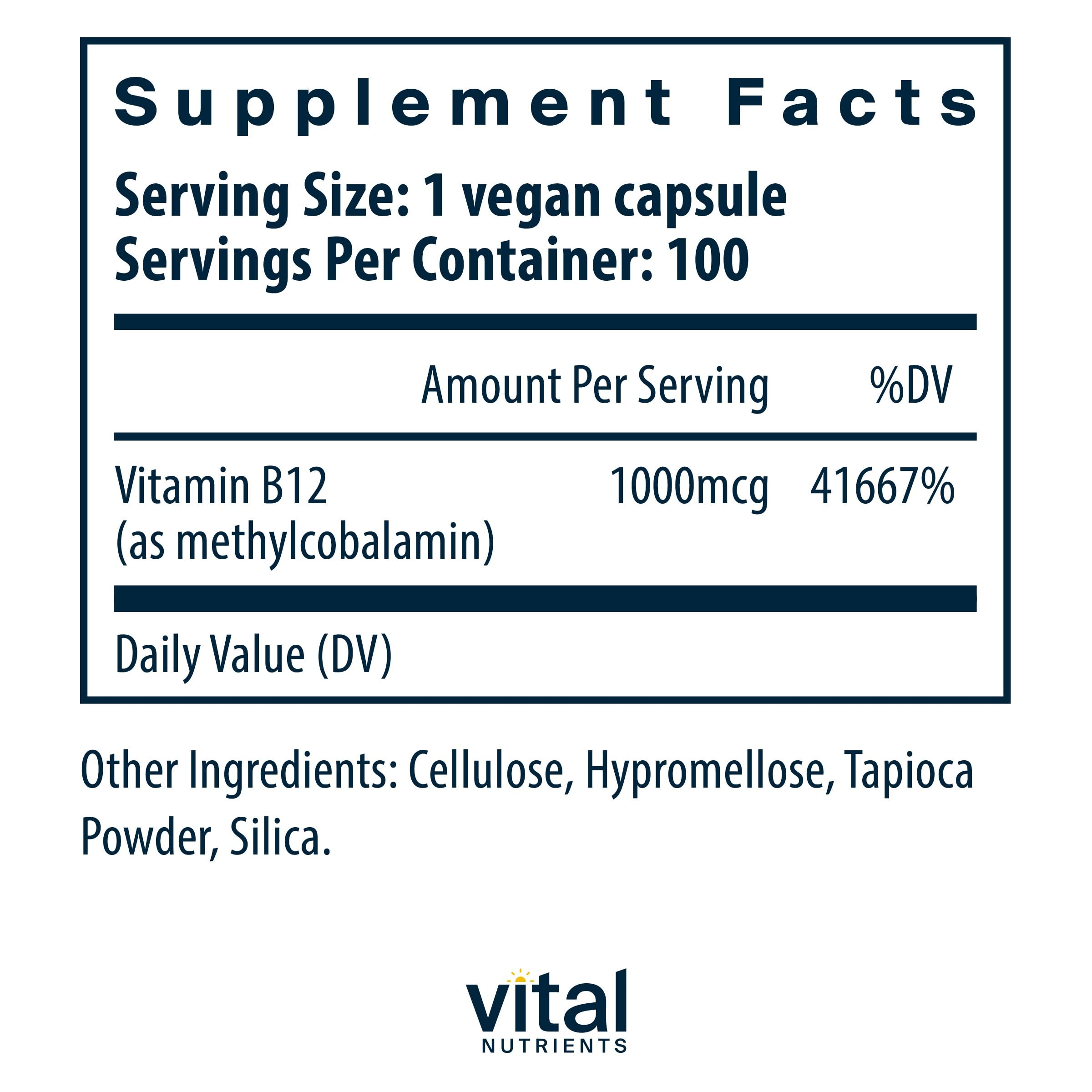 Foto 3 pulgar | Suplemento Vital Nutrients Vitamina B12 1000 Mcg Vegano 100 Cápsulas - Venta Internacional