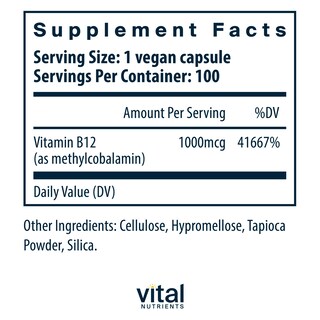 Foto 2 | Suplemento Vital Nutrients Vitamina B12 1000 Mcg Vegano 100 Cápsulas - Venta Internacional