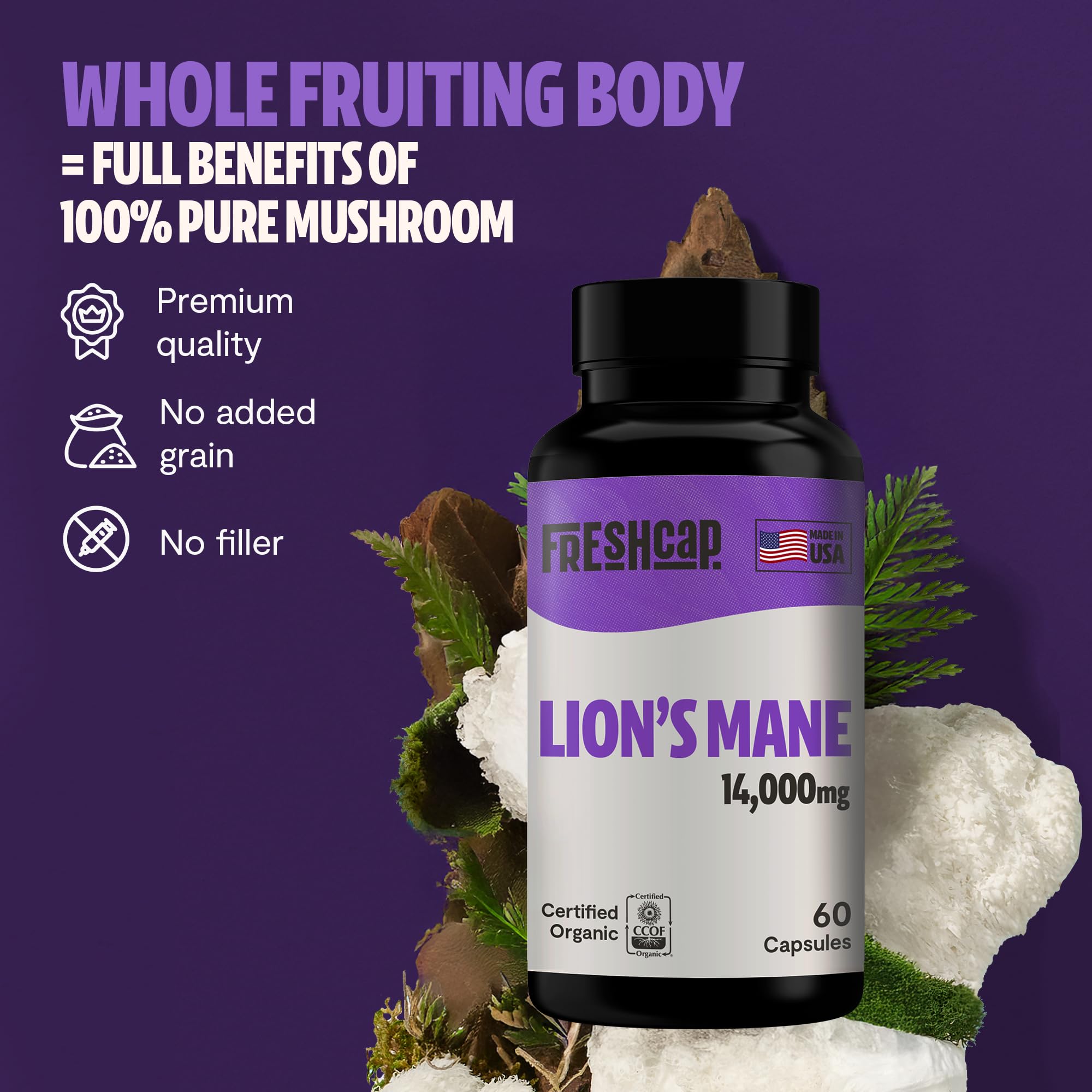Foto 6 pulgar | Suplemento Freshcap Lions Mane De 14.000 Mg Para Memory 60 Cápsulas - Venta Internacional.