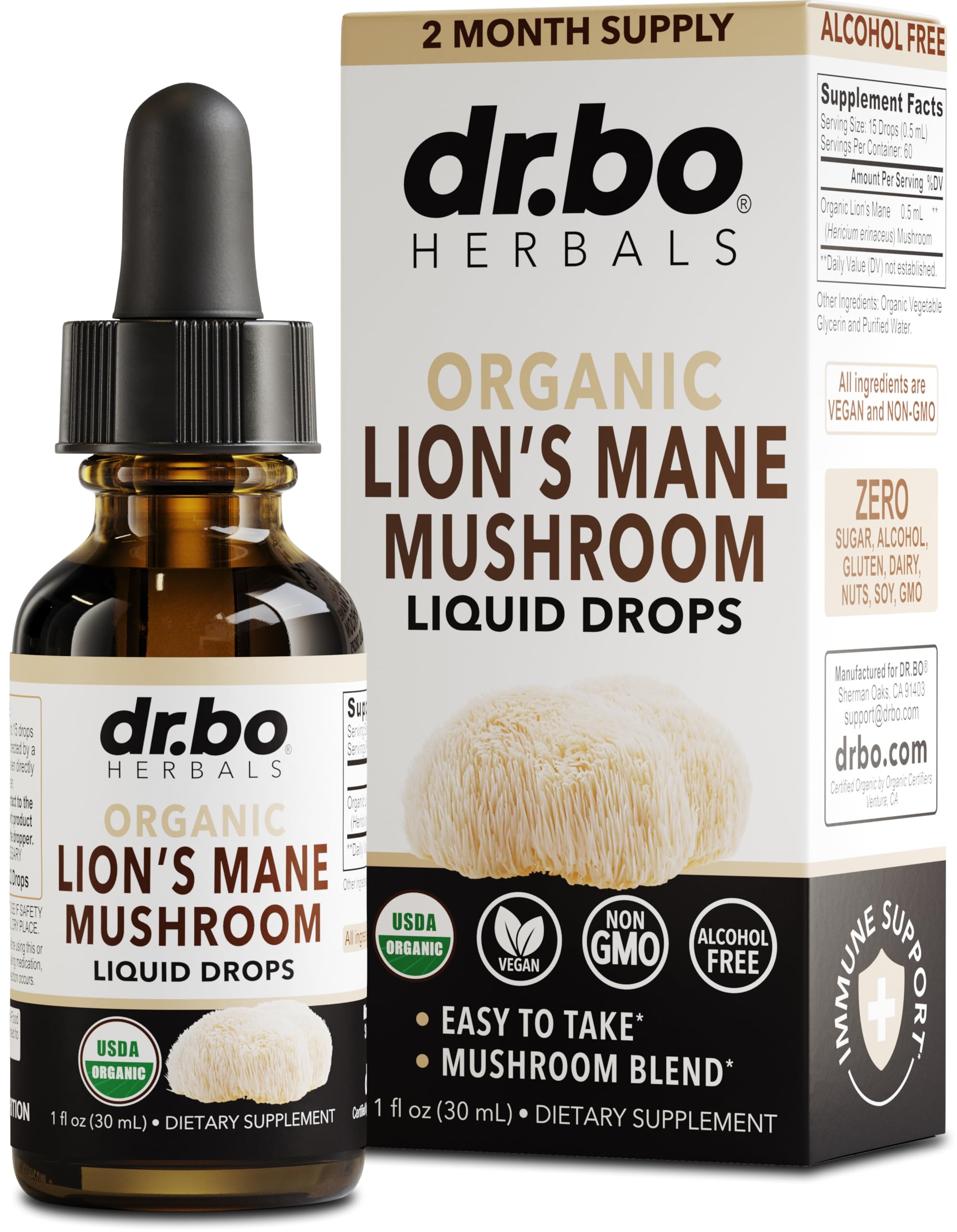 Foto 2 pulgar | Suplemento En Gotas Dr. Bo Lions Mane Mushroom, 30 Ml, Orgánico - Venta Internacional.