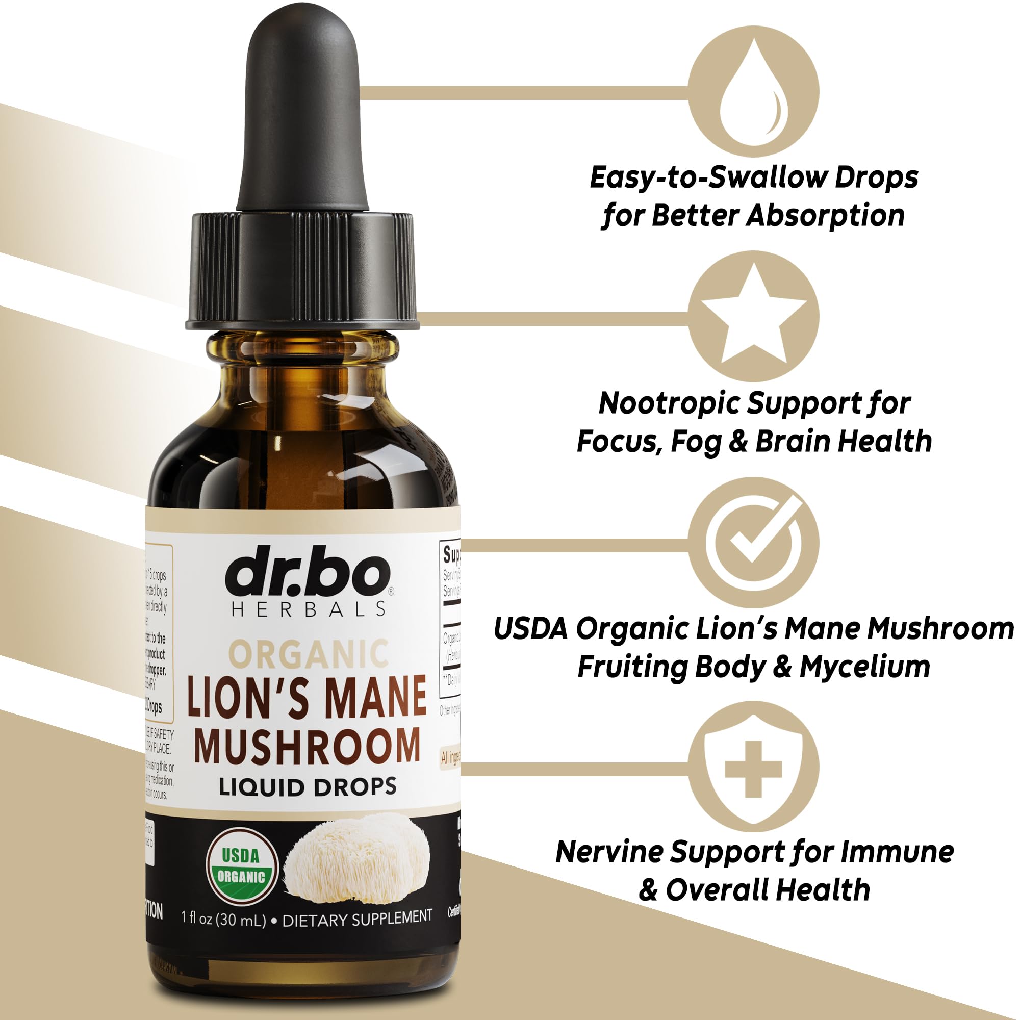 Foto 2 | Suplemento En Gotas Dr. Bo Lions Mane Mushroom, 30 Ml, Orgánico - Venta Internacional.