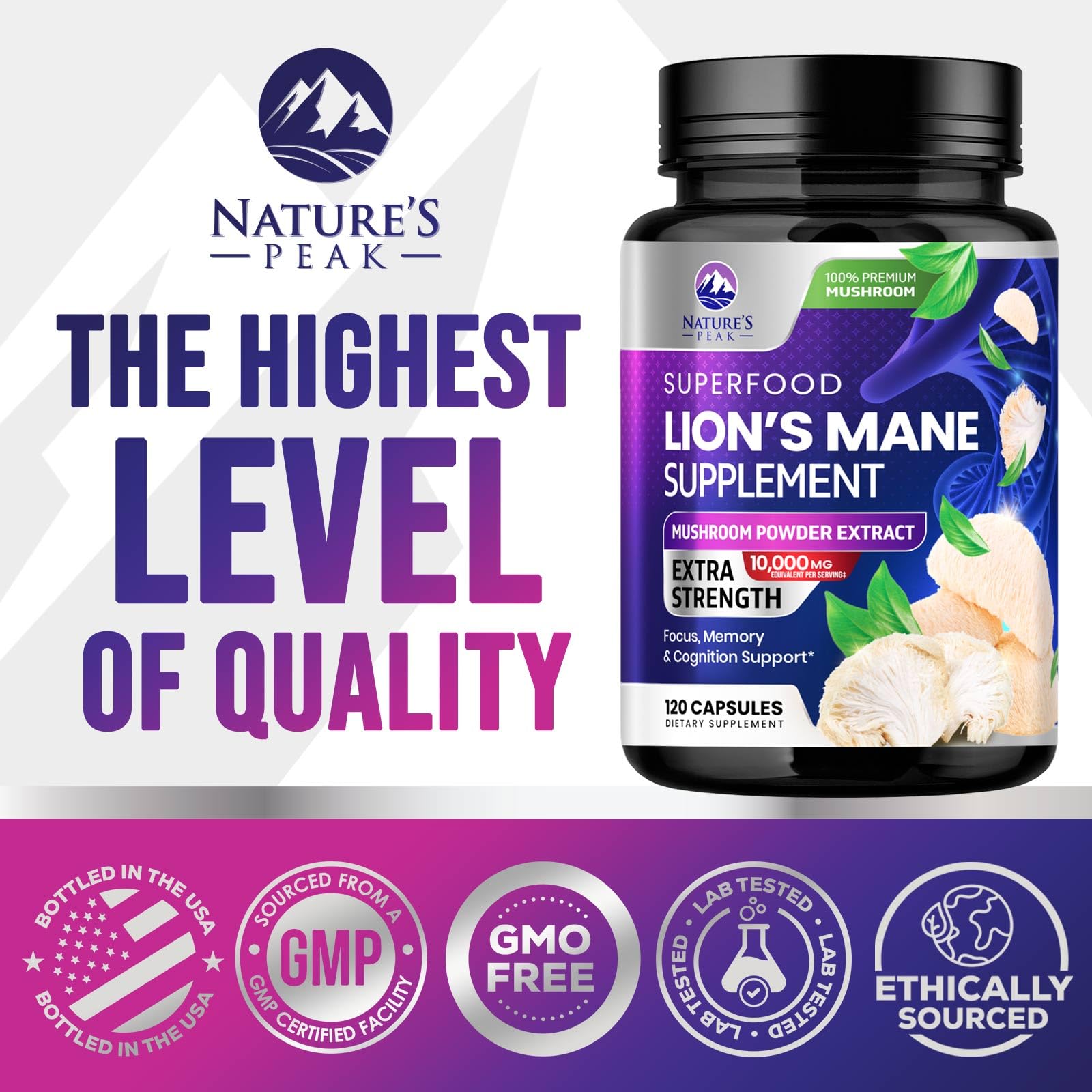Foto 5 pulgar | Suplemento Lions Mane Mushroom 10,000 Mg 120 Cápsulas - Venta Internacional.