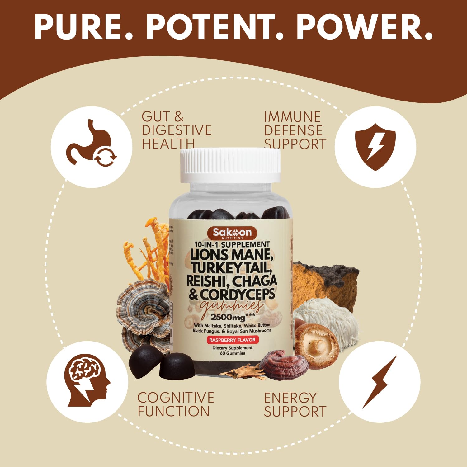 Foto 7 pulgar | Suplemento: Gomitas De Hongos Lions Mane, 2500 Mg, De Sakoon Nutrition - Venta Internacional.