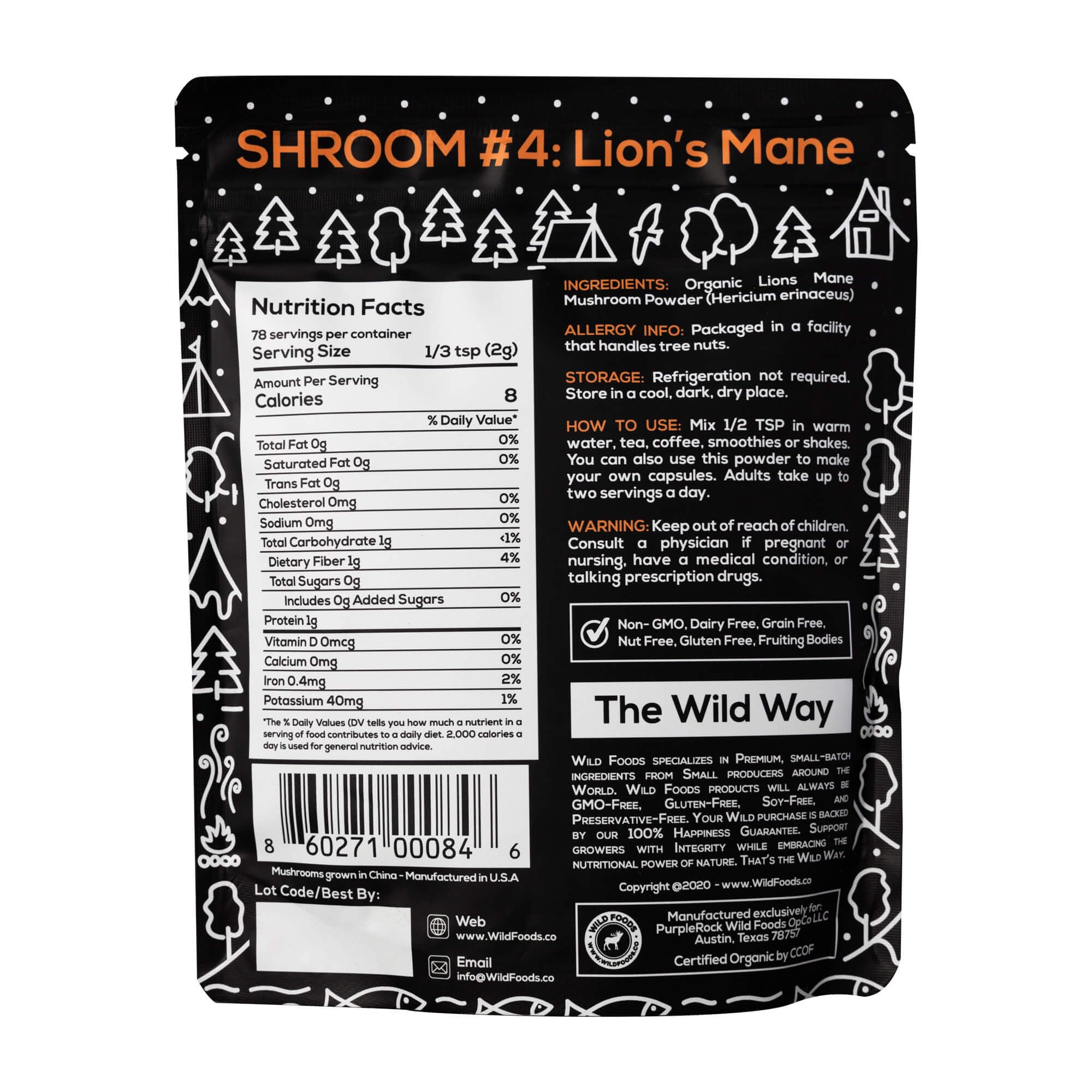 Foto 2 | Suplemento De Extracto En Polvo De Melena De León De Wild Foods 10:1 113 G - Venta Internacional.