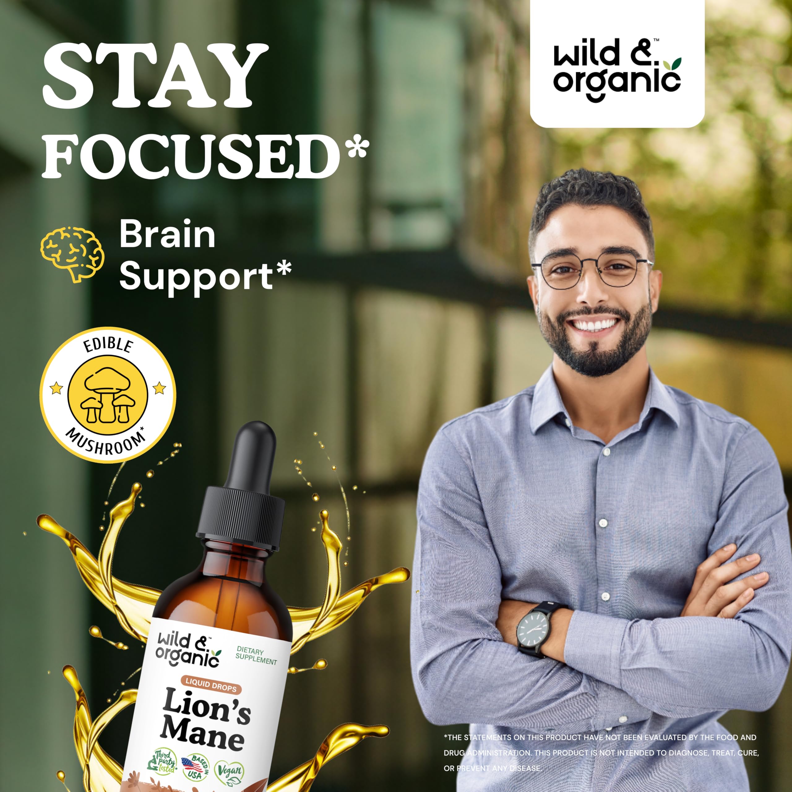 Foto 3 pulgar | Lions Mane Liquid Drops Wild & Organic Brain Support 60 Ml - Venta Internacional.