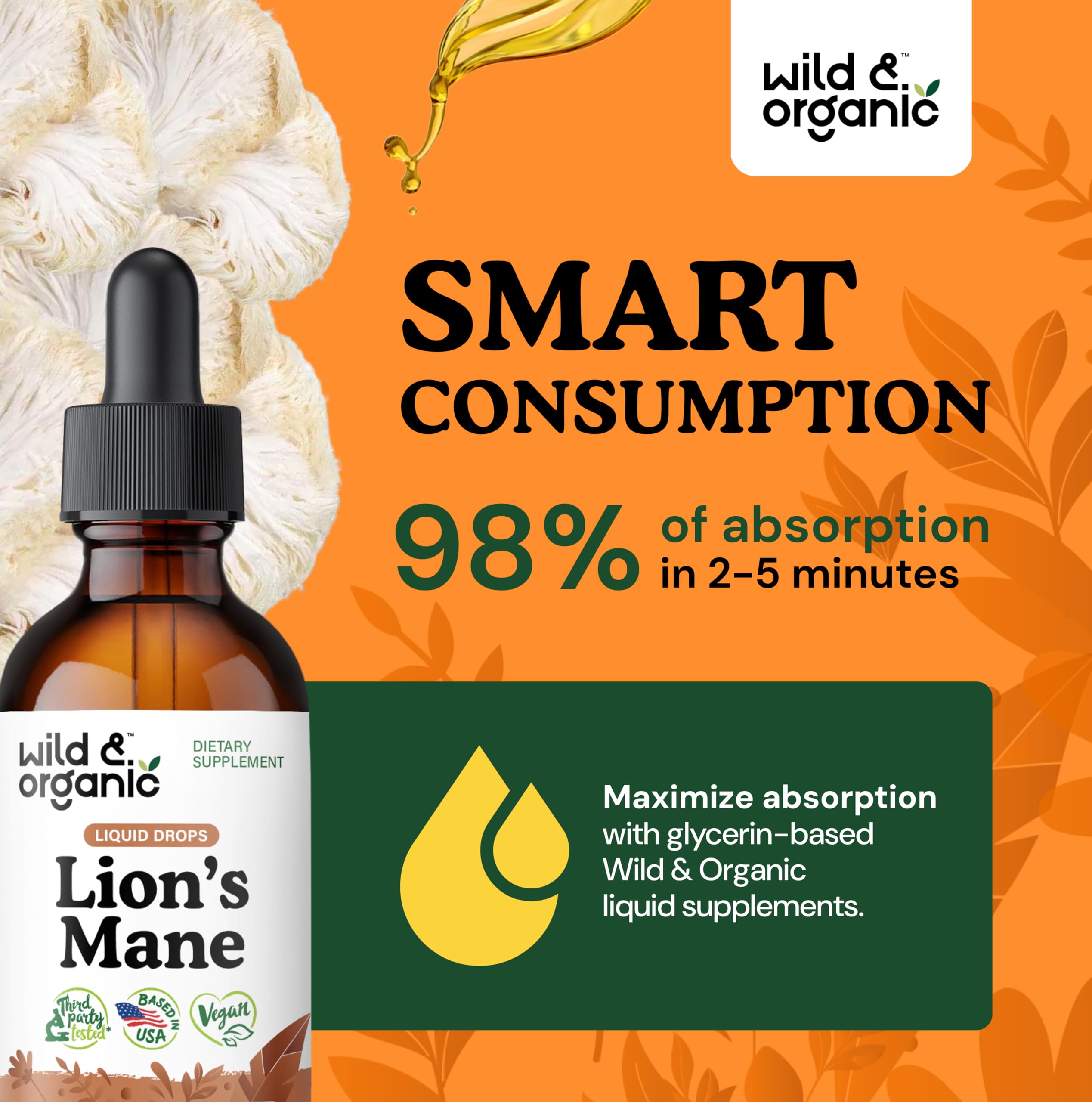 Foto 5 pulgar | Lions Mane Liquid Drops Wild & Organic Brain Support 60 Ml - Venta Internacional.