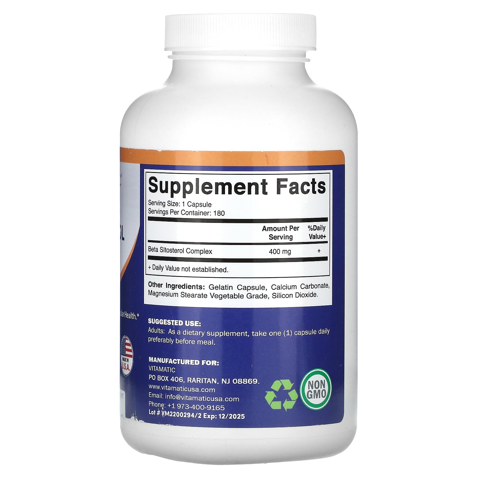 Foto 2 | Suplemento Vitamático Beta Sitosterol 400 Mg 180 Cápsulas - Venta Internacional