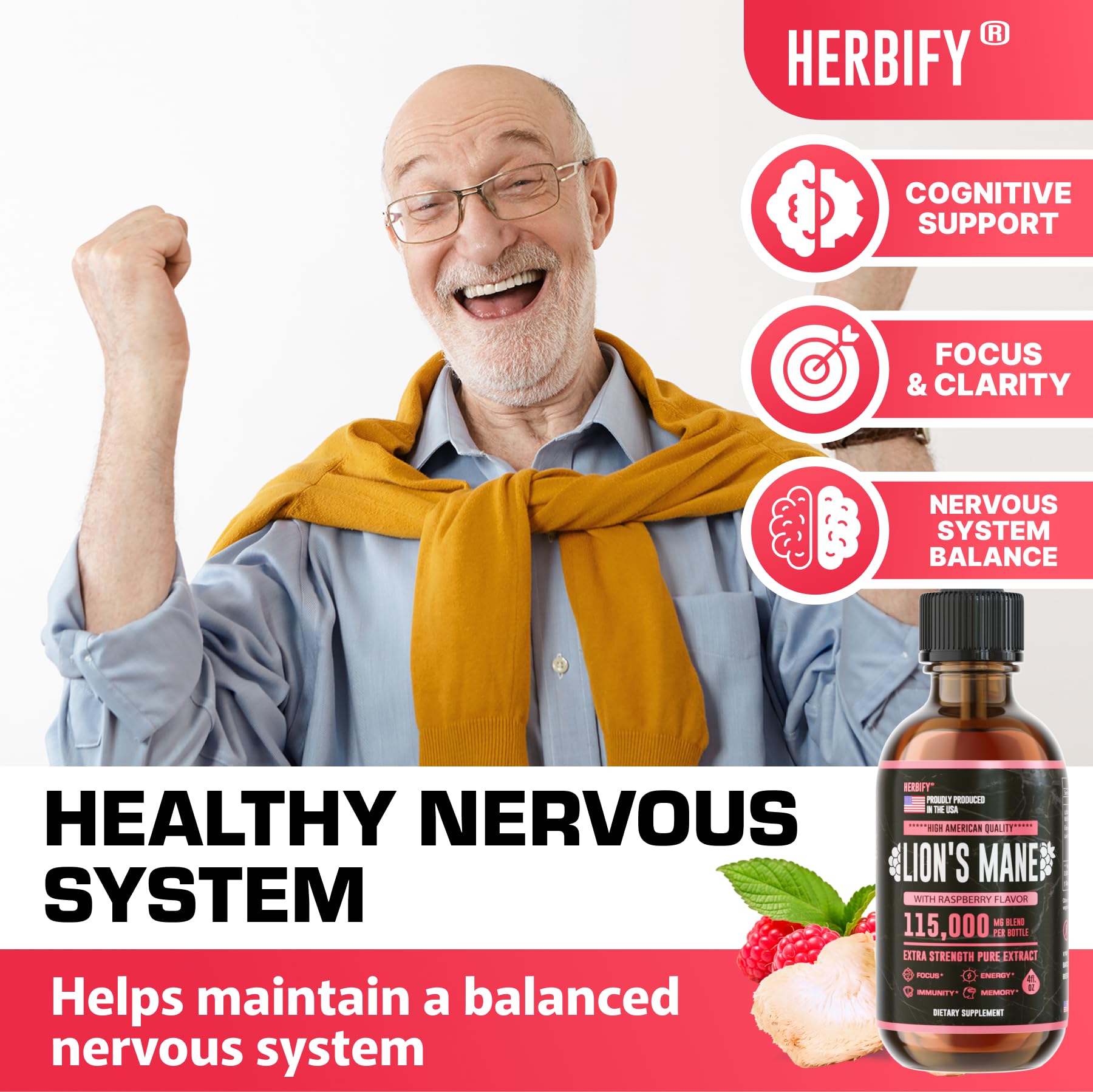 Foto 4 pulgar | Suplemento De Tintura De Melena De León, 120 Ml, Memory Focus Immune - Venta Internacional.