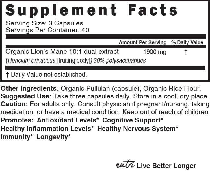 Foto 5 pulgar | Suplemento Nutri Organic Lions Mane De Nature's Fusions 1900 Mg - Venta Internacional.