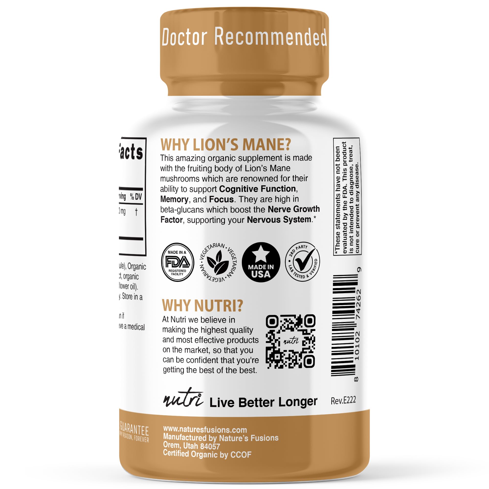 Foto 6 pulgar | Suplemento Nutri Organic Lions Mane De Nature's Fusions 1900 Mg - Venta Internacional.