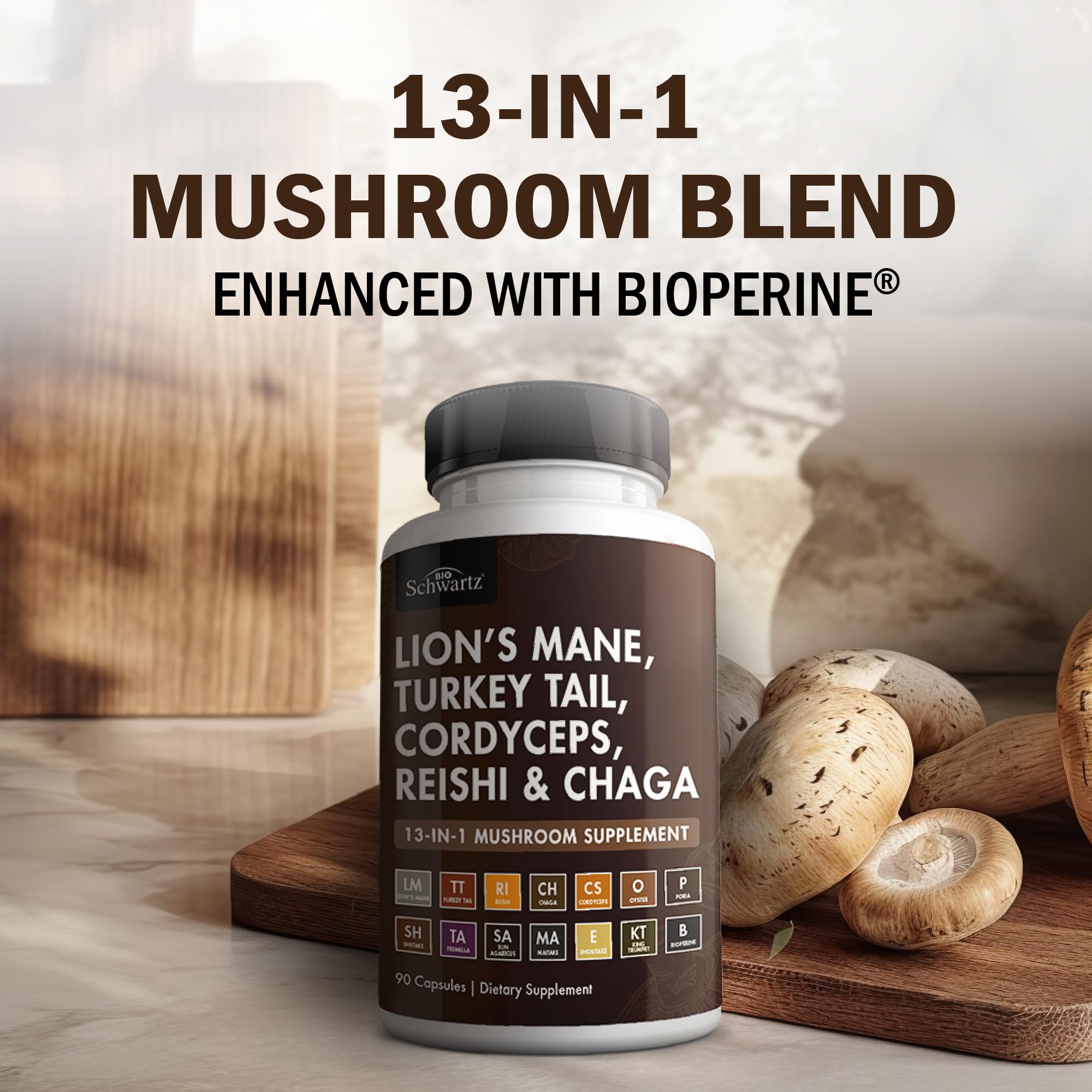Foto 4 | Suplemento Bioschwartz Mushroom Complex Organic 90 Cápsulas - Venta Internacional.