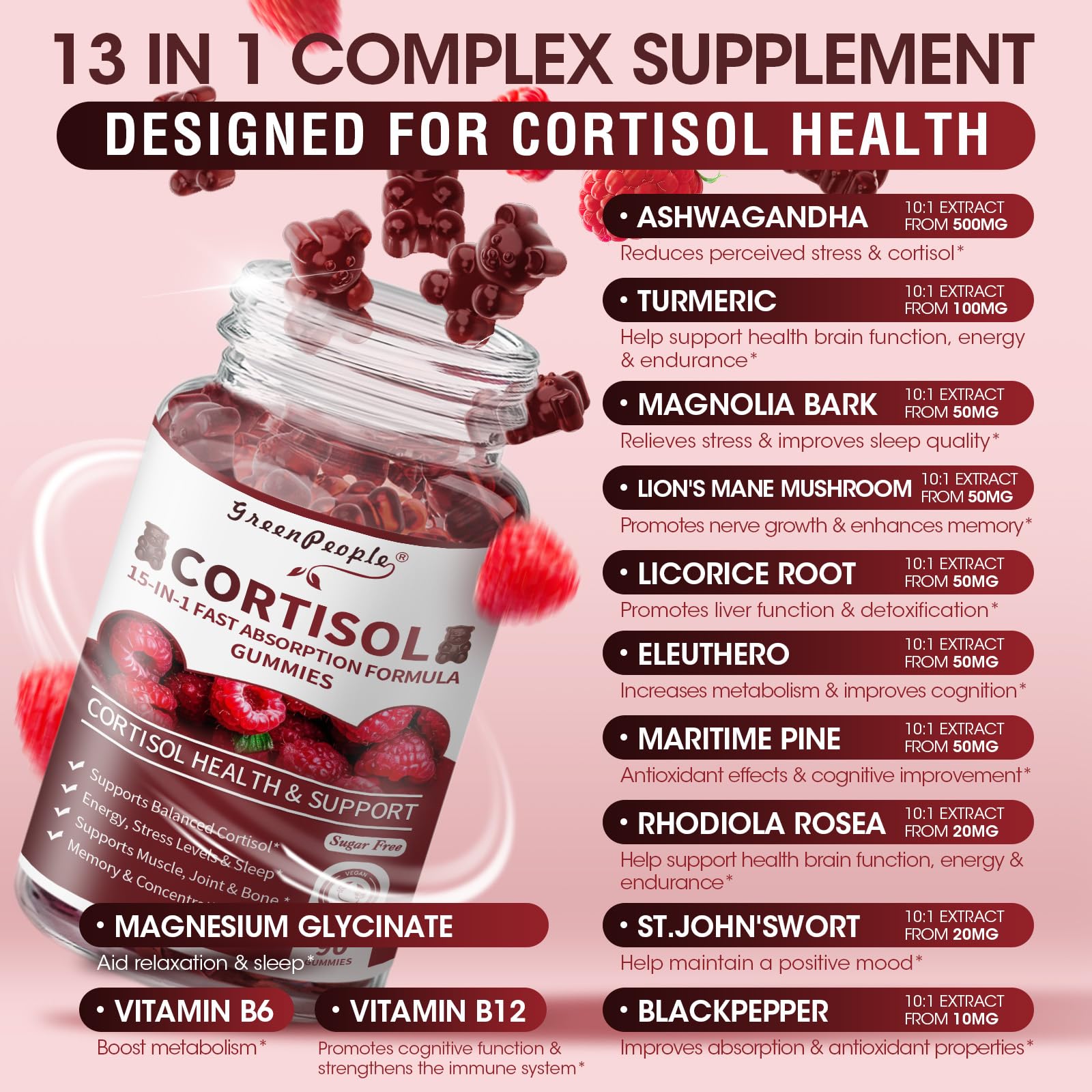 Foto 2 | Suplemento Greenpeople de Cortisol de 90 Gomitas-Venta Internacional