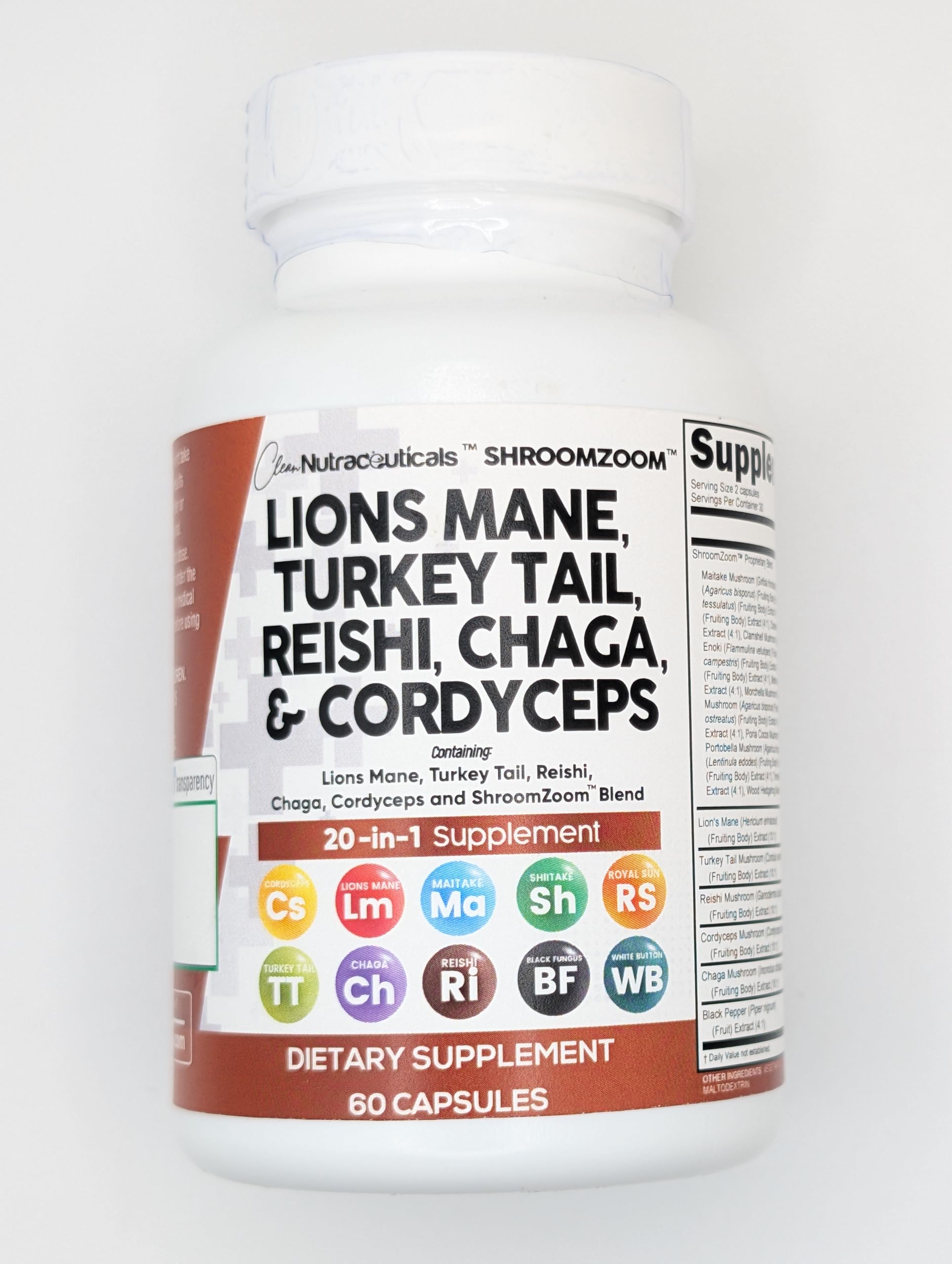 Foto 6 pulgar | Suplement Clean Nutraceuticals Lions Mane Mushroom 20 En 1 - Venta Internacional.