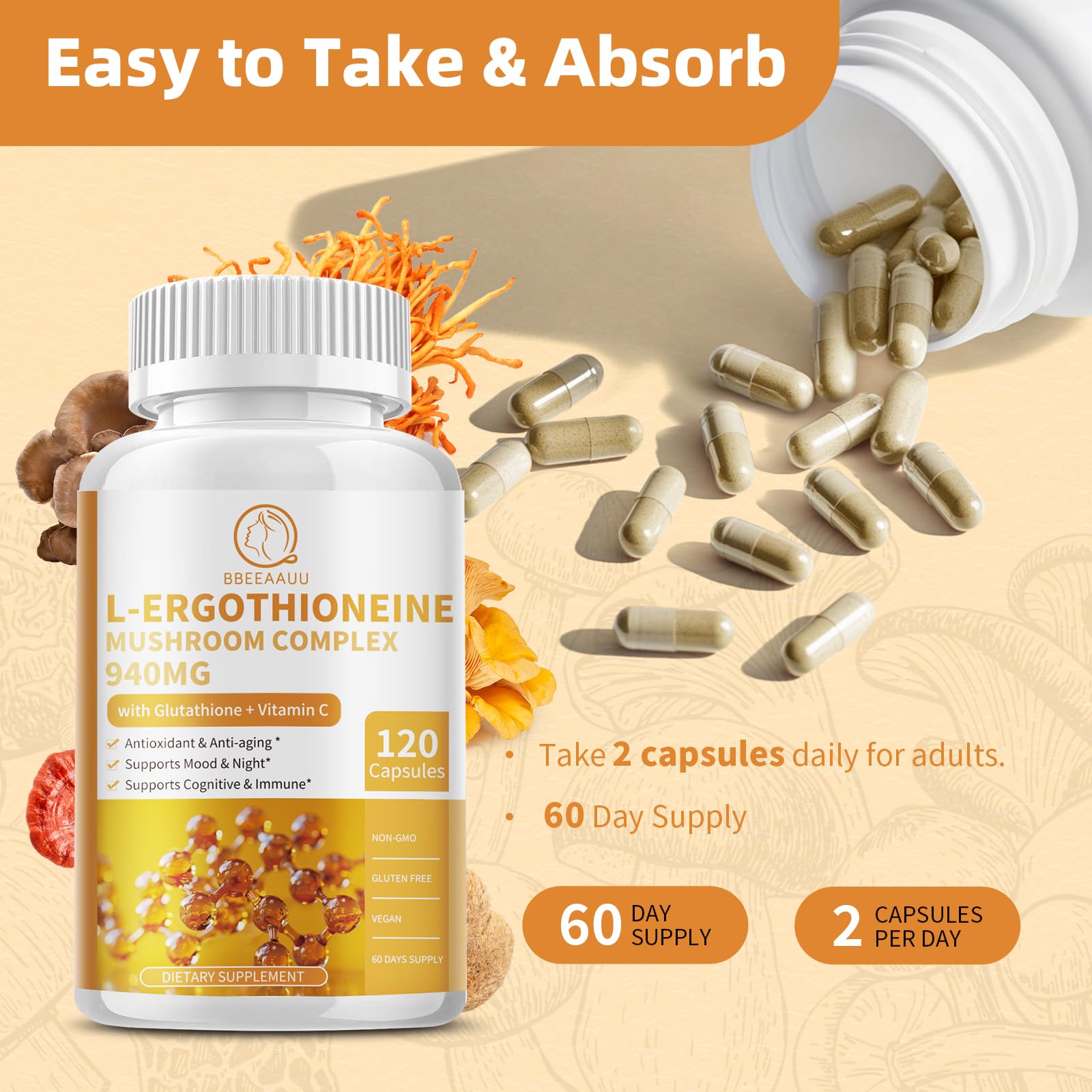 Foto 7 | Suplementos Bbeeaauu Mushroom Complex 9 En 1 120 Cápsulas - Venta Internacional.