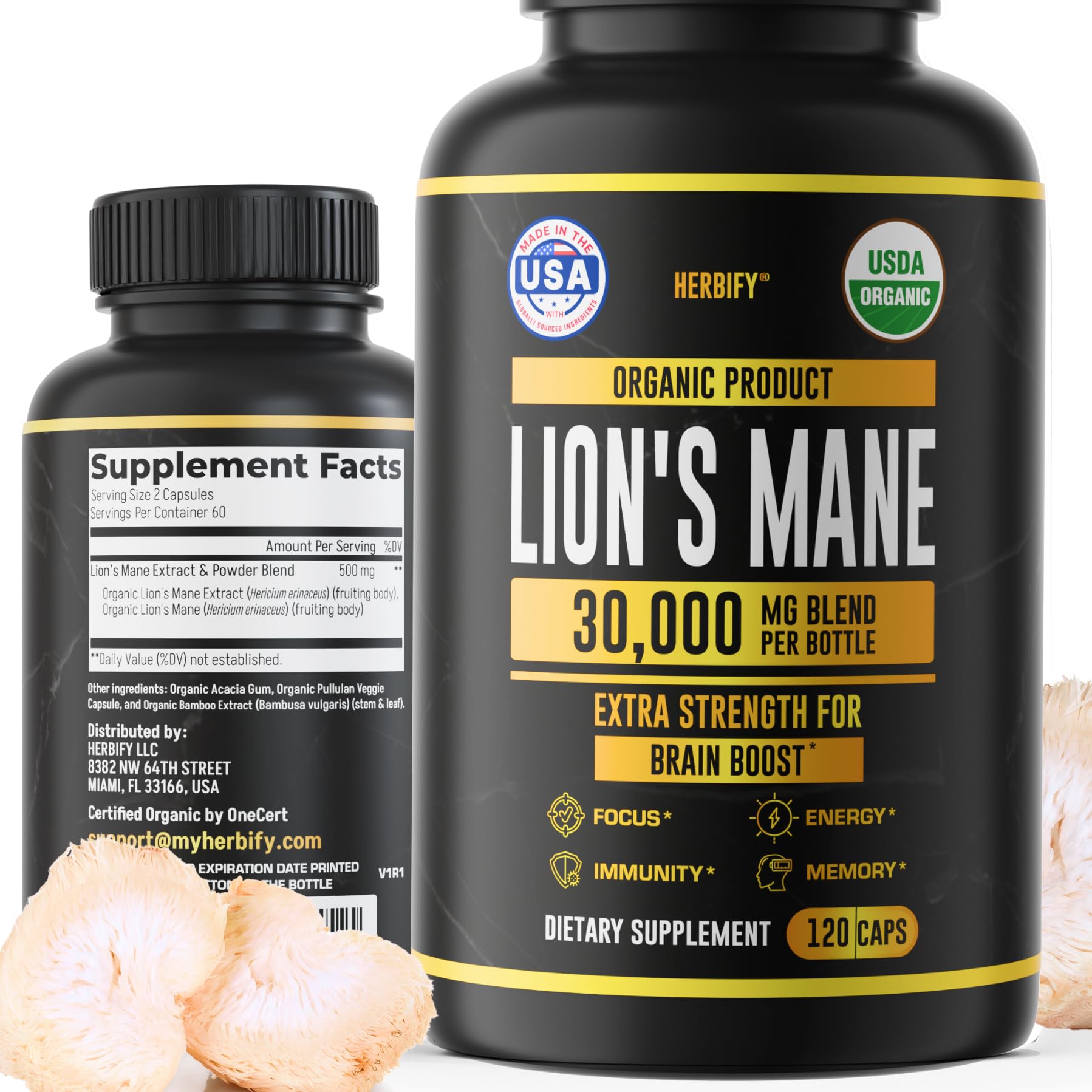Foto 2 pulgar | Suplemento Lions Mane Herbify Memory Focus Clarity 120 Cápsulas - Venta Internacional.