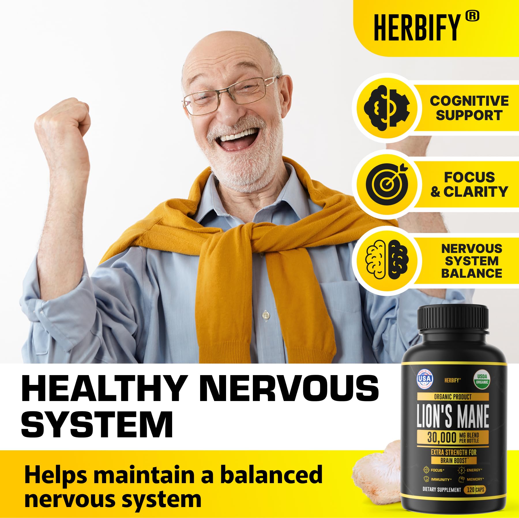 Foto 4 pulgar | Suplemento Lions Mane Herbify Memory Focus Clarity 120 Cápsulas - Venta Internacional.