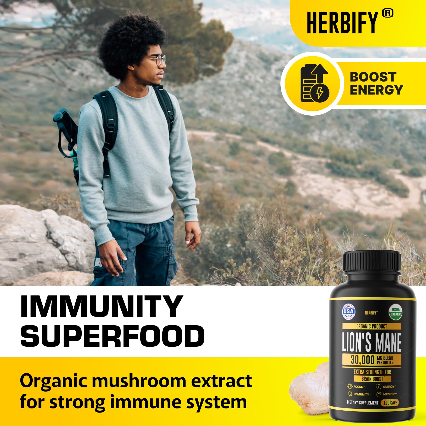 Foto 5 pulgar | Suplemento Lions Mane Herbify Memory Focus Clarity 120 Cápsulas - Venta Internacional.