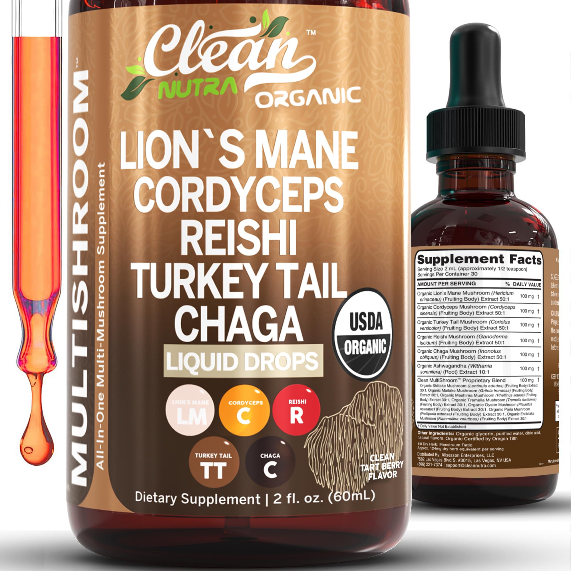 Gotas Líquidas Supplement Clean Nutra Multishroom Organic - Venta Internacional.