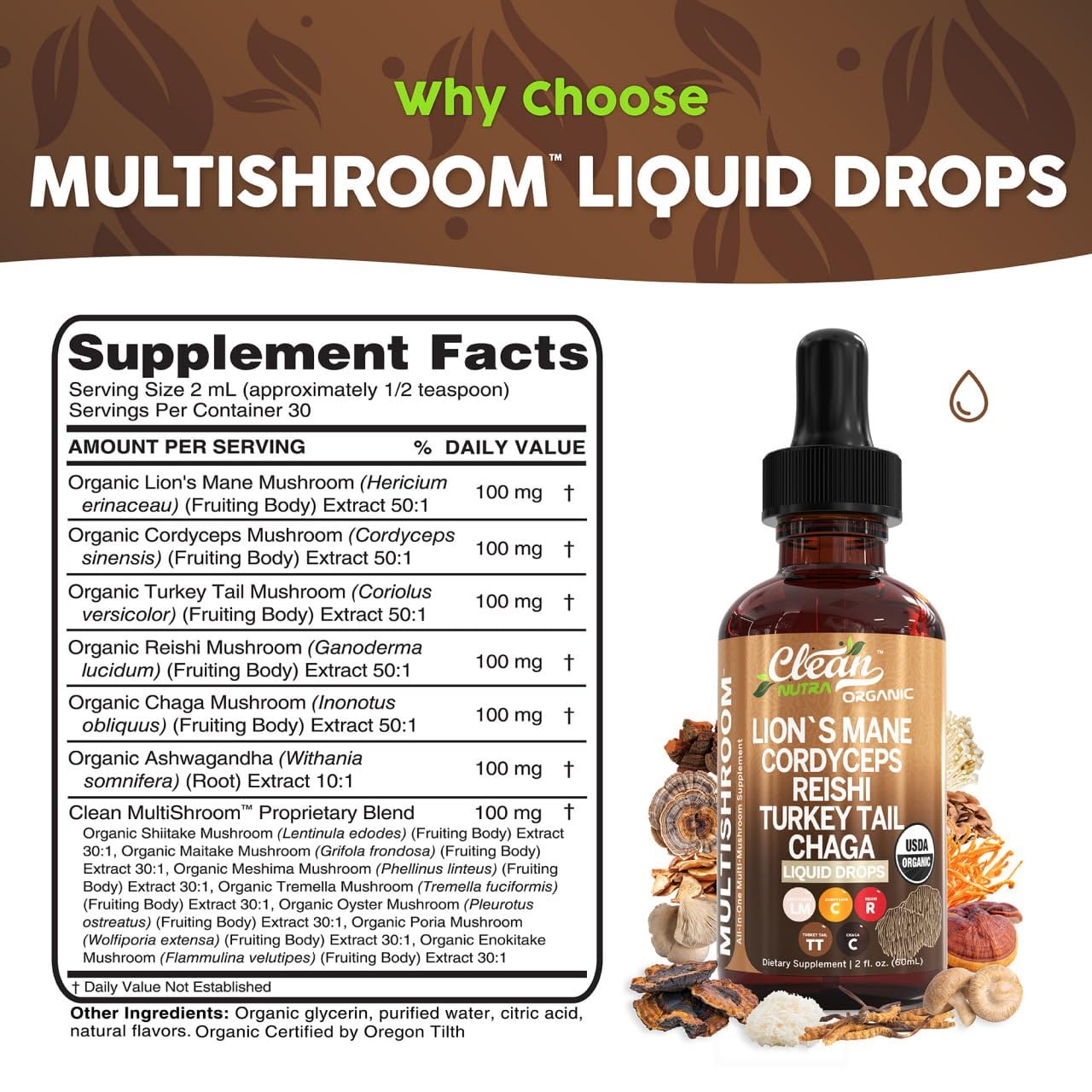Foto 5 pulgar | Gotas Líquidas Supplement Clean Nutra Multishroom Organic - Venta Internacional.