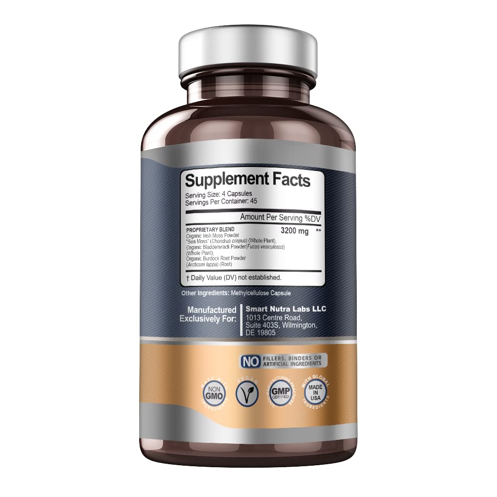 Foto 3 pulgar | Suplemento Smart Nutra Labs Organic Sea Moss 3200 mg,180 Cápsulas - Venta Internacional
