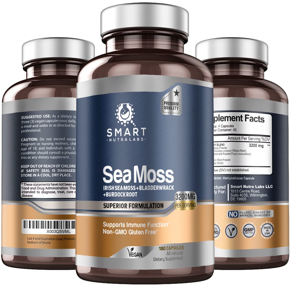 Foto 5 pulgar | Suplemento Smart Nutra Labs Organic Sea Moss 3200 mg,180 Cápsulas - Venta Internacional