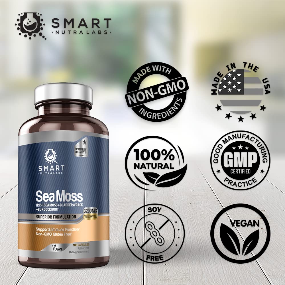 Foto 6 pulgar | Suplemento Smart Nutra Labs Organic Sea Moss 3200 mg,180 Cápsulas - Venta Internacional