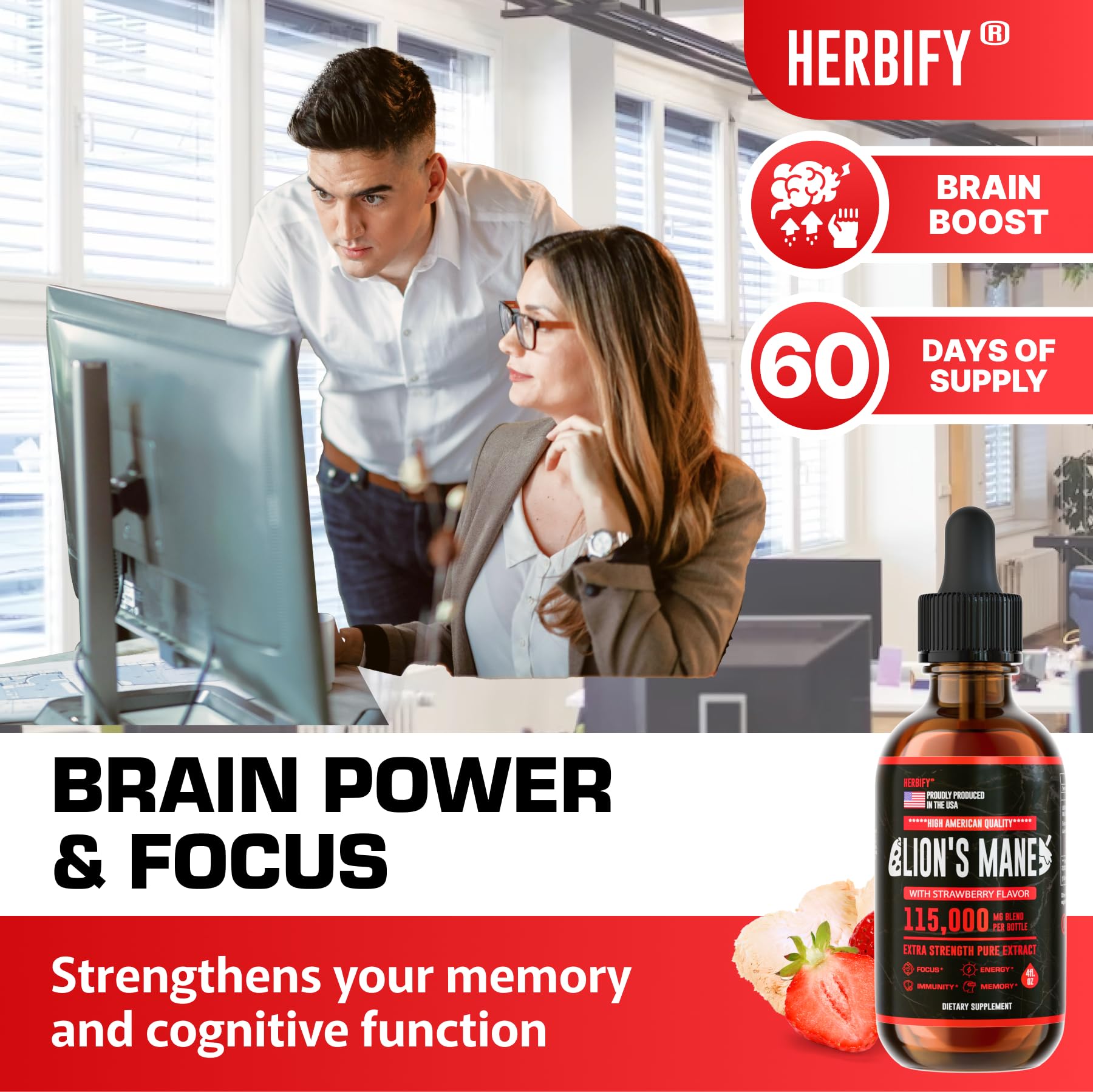 Foto 3 pulgar | Suplemento Herbify Lions Mane Tincture De 120 Ml Para Memoria Y Concentración - Venta Internacional.