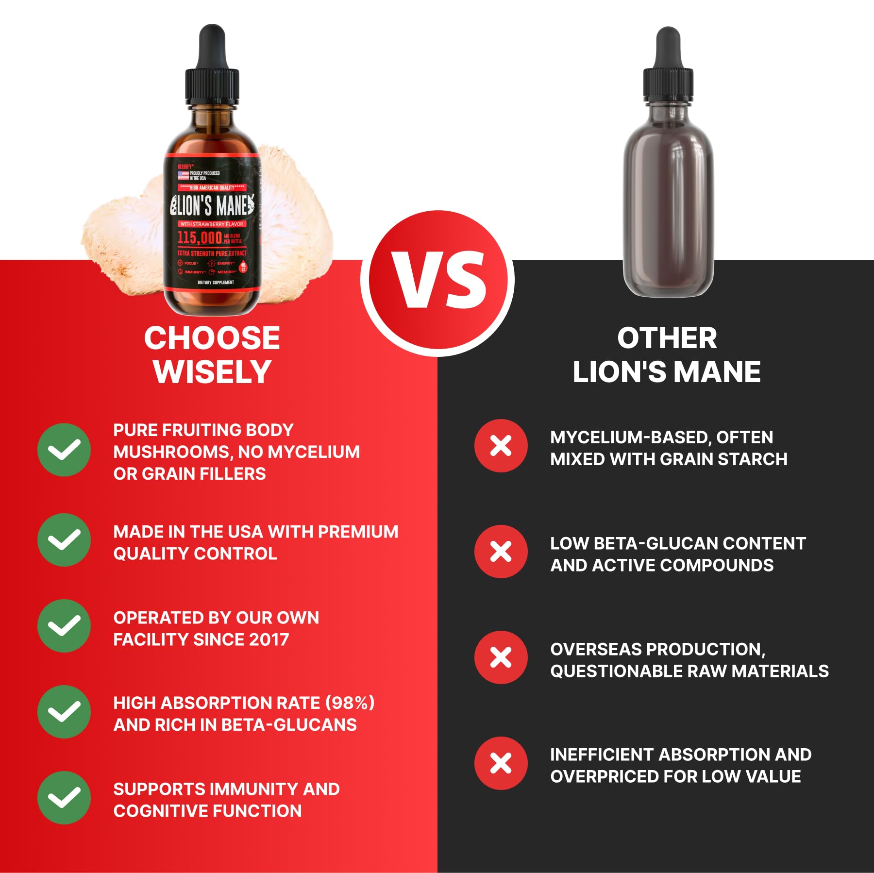 Foto 5 pulgar | Suplemento Herbify Lions Mane Tincture De 120 Ml Para Memoria Y Concentración - Venta Internacional.