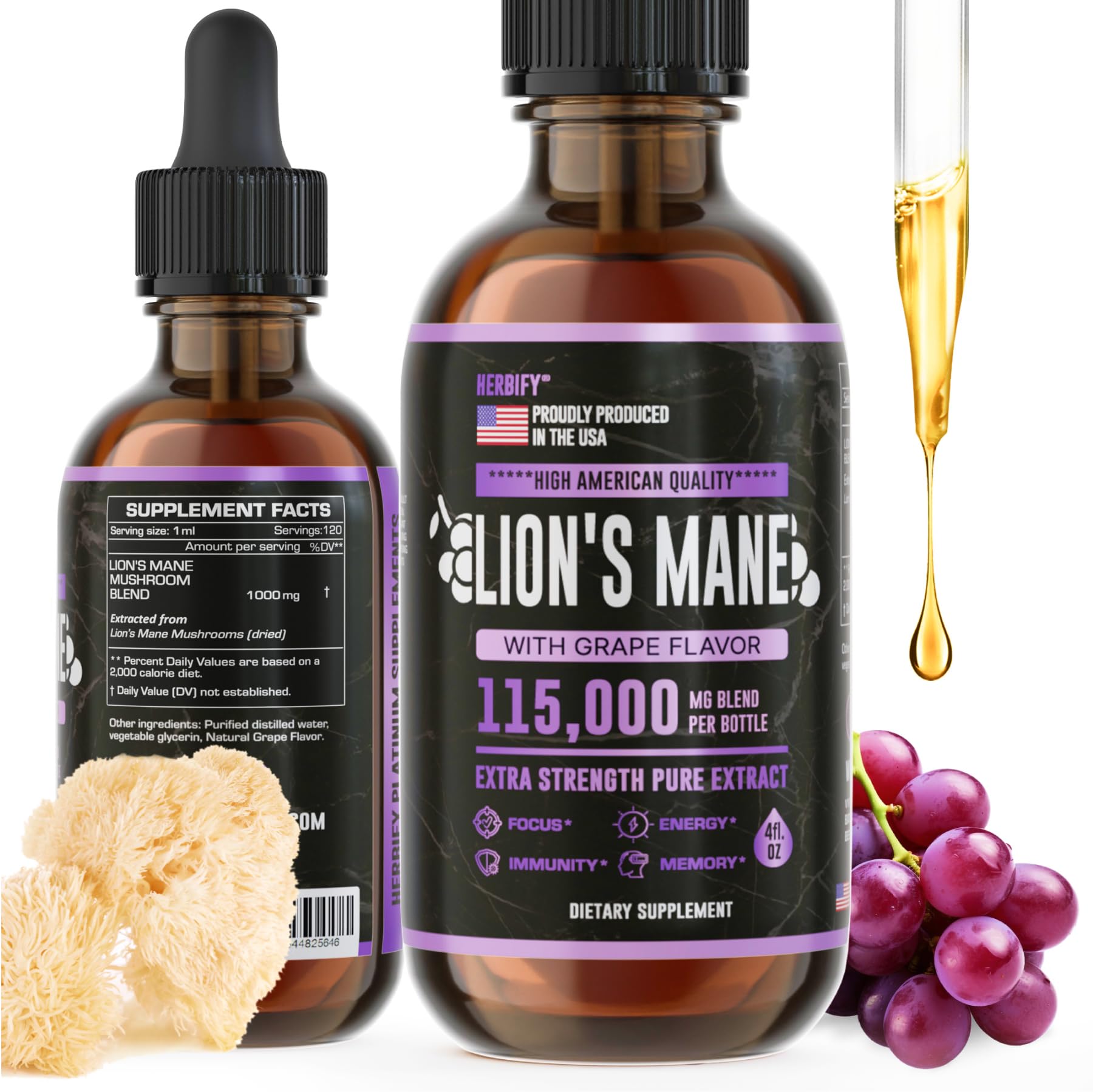 Foto 2 pulgar | Suplemento Herbify Lions Mane Tincture De 120 Ml Para Memoria Y Concentración - Venta Internacional.