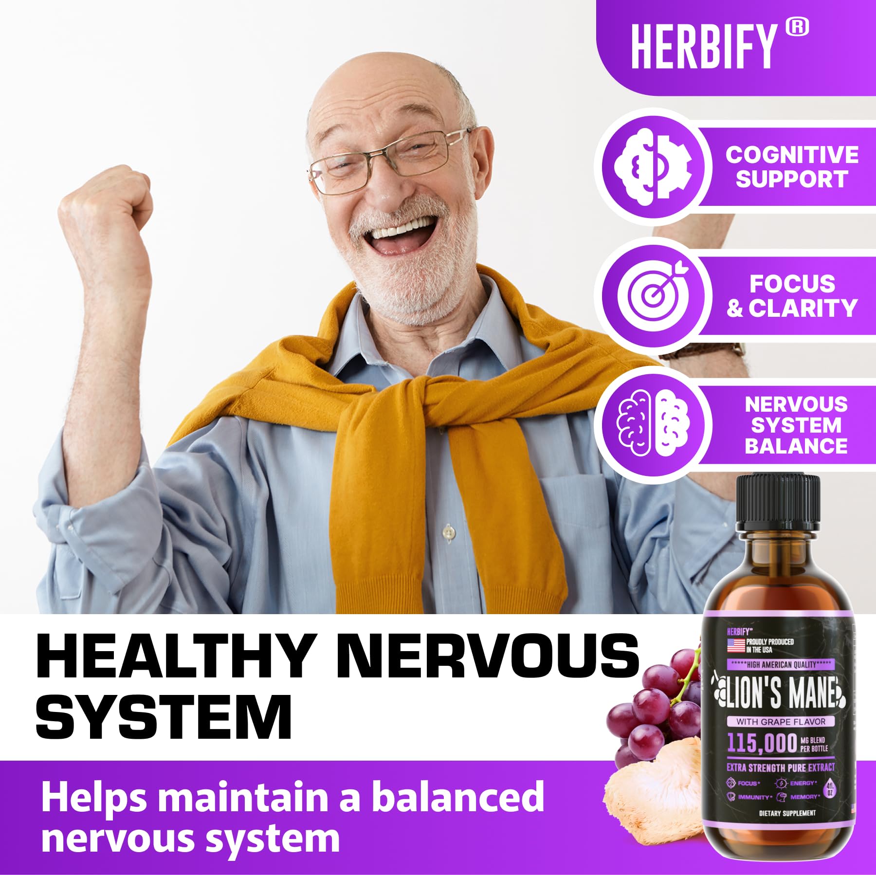 Foto 4 pulgar | Suplemento Herbify Lions Mane Tincture De 120 Ml Para Memoria Y Concentración - Venta Internacional.