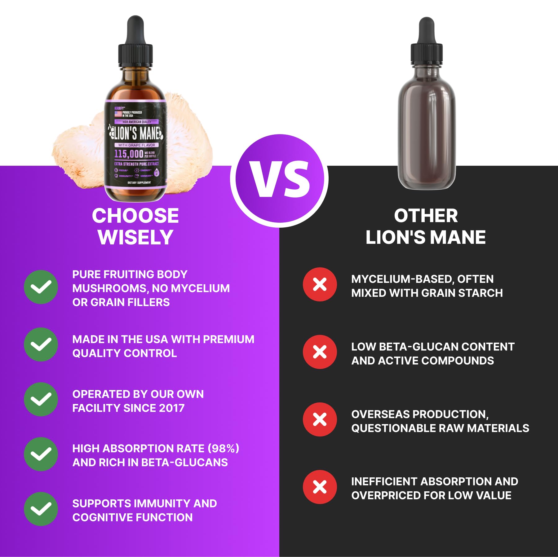Foto 5 pulgar | Suplemento Herbify Lions Mane Tincture De 120 Ml Para Memoria Y Concentración - Venta Internacional.